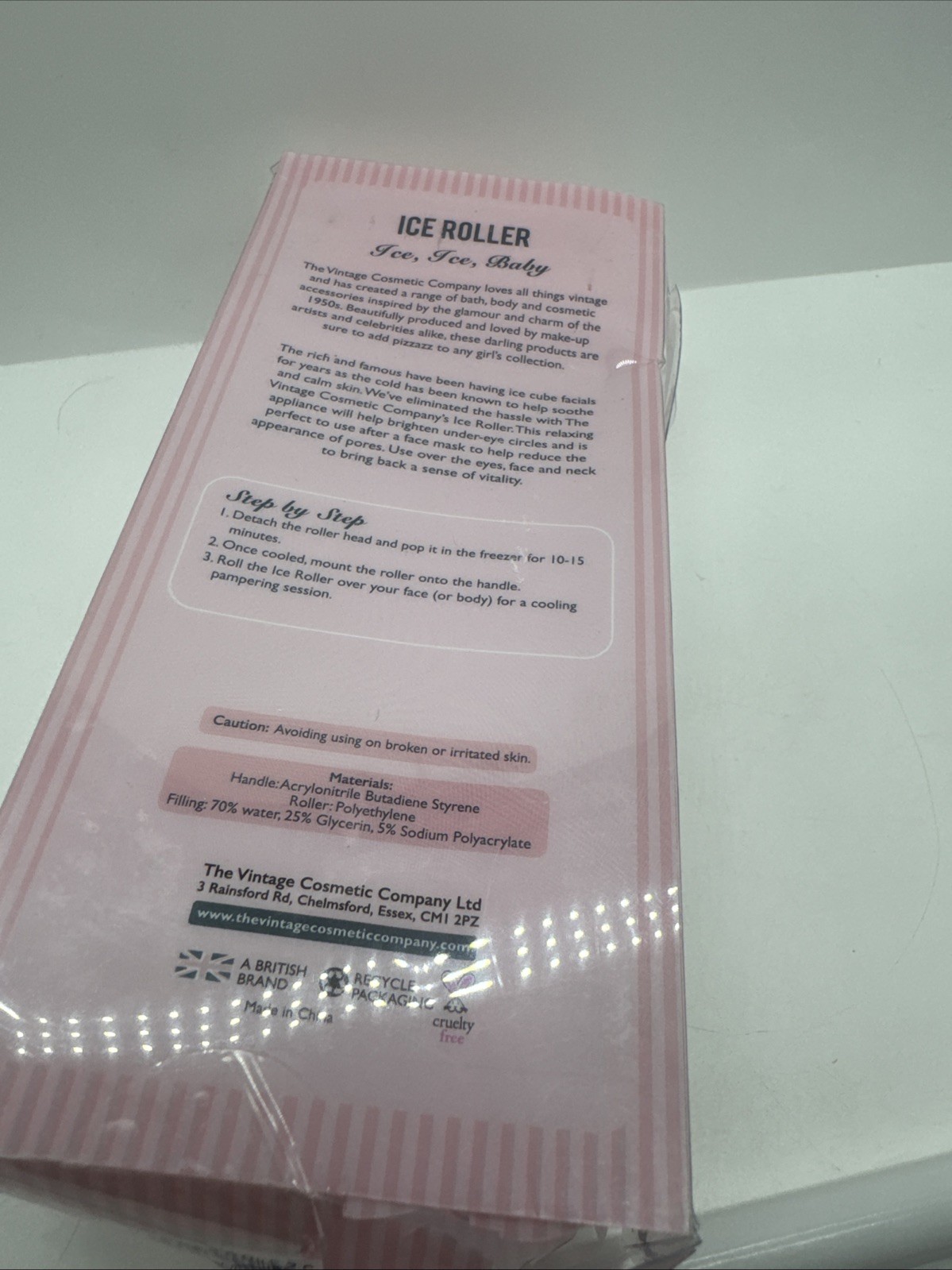 The Vintage Cosmetic Company Ice Roller Pink Cooling Sooth Facial Eye Puffiness