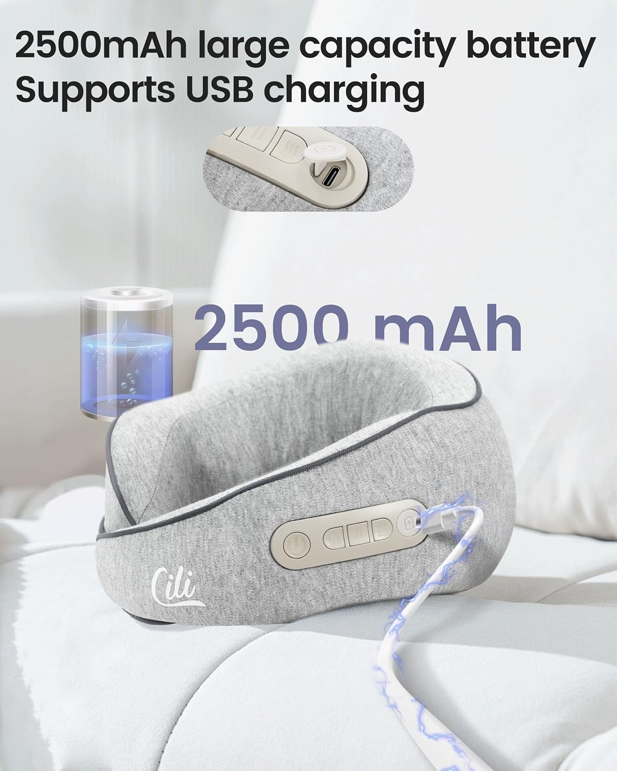 CILI cordless neck massage pillow with heating function and 3 adjustable levels