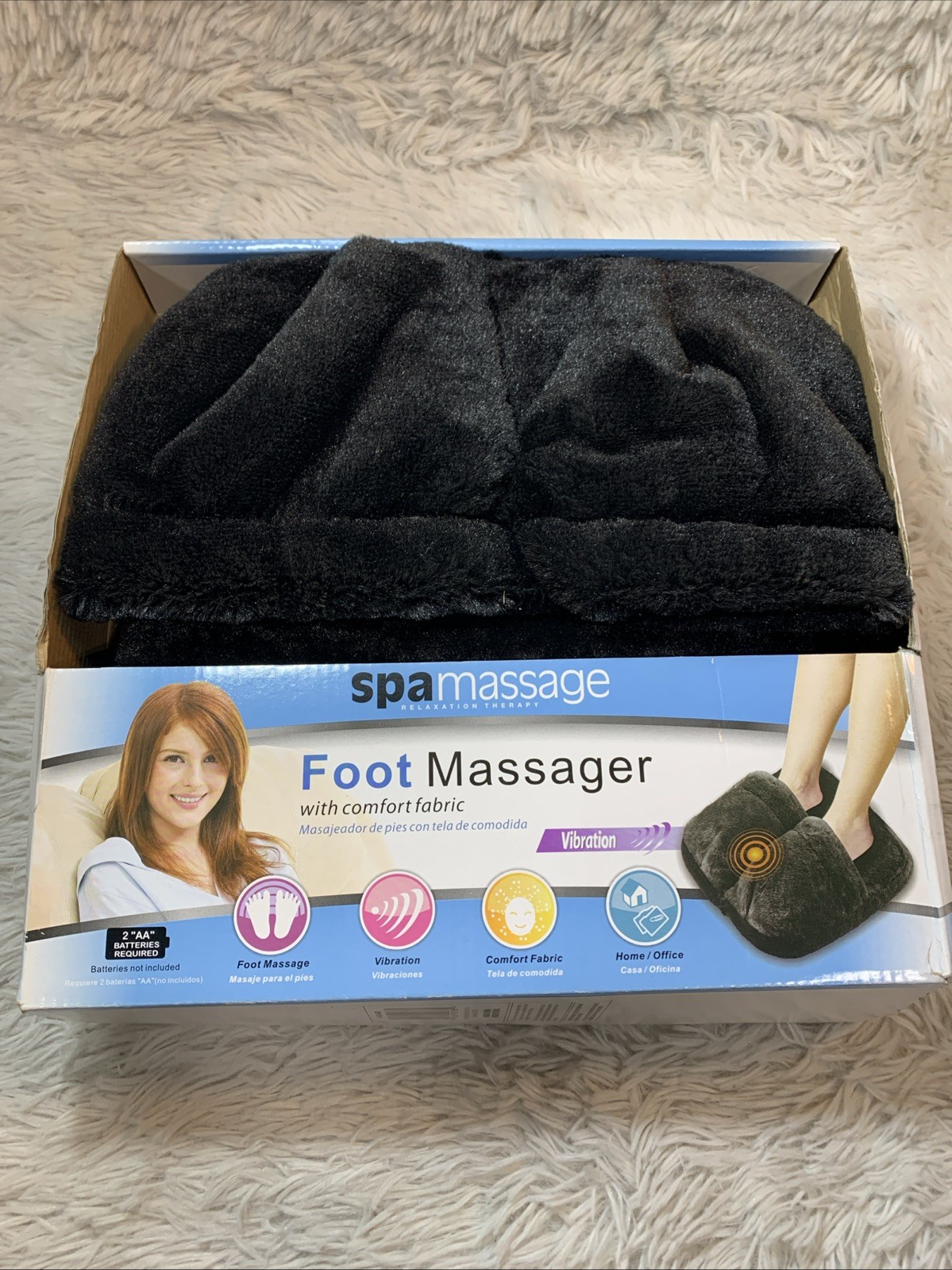NIB Spa Massage Vibrating Foot Massager Black Comfort Fabric