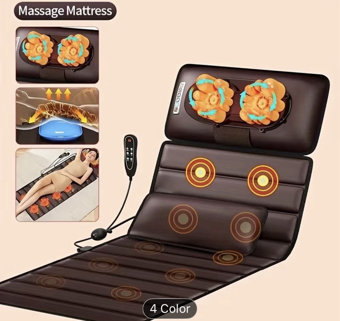 Full Body Massage Mattress w/ Heat & 10 Point Vibration Cushion Neck Support