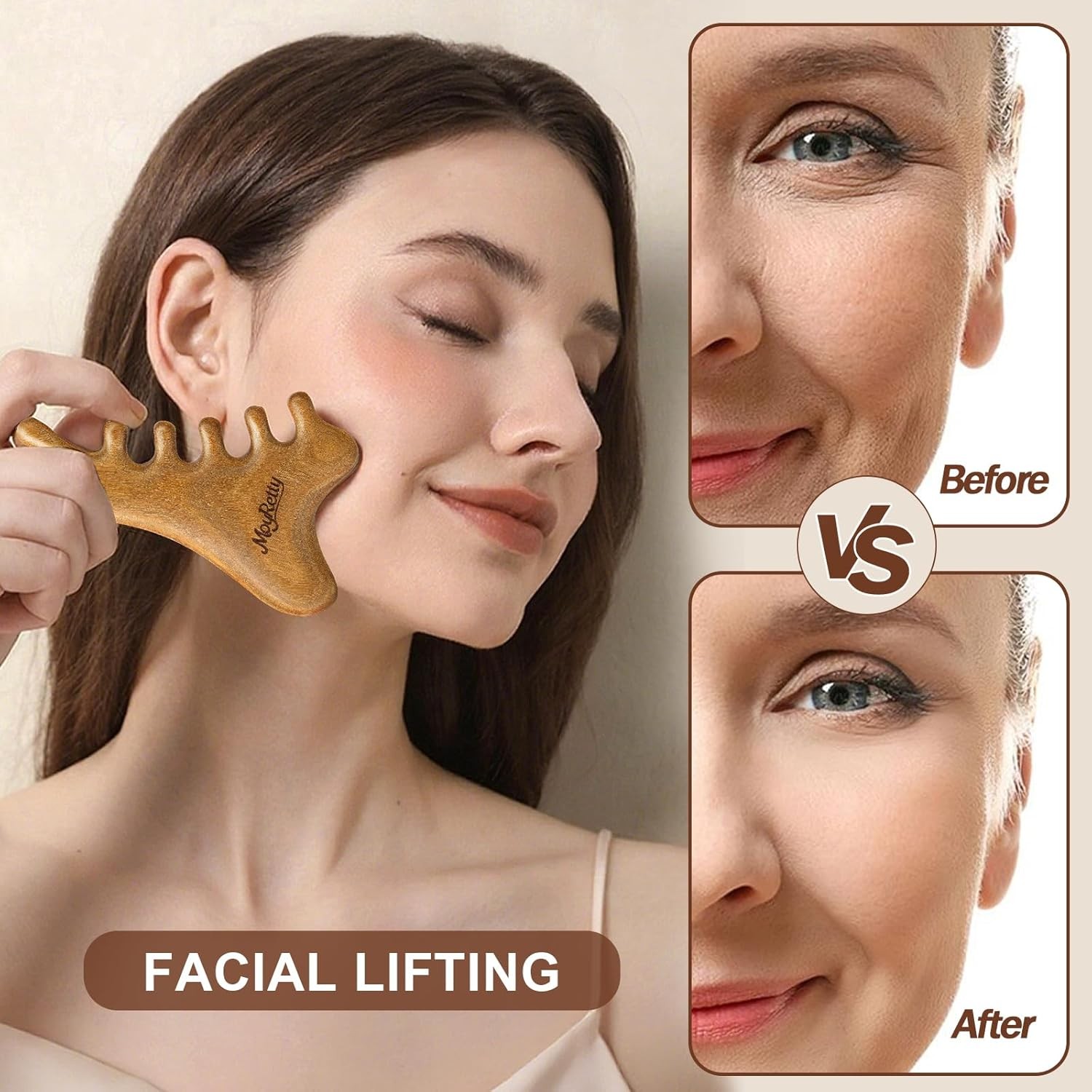 MoyRetty Green Sandalwood Gua Sha Facial Tool(4-in-1),