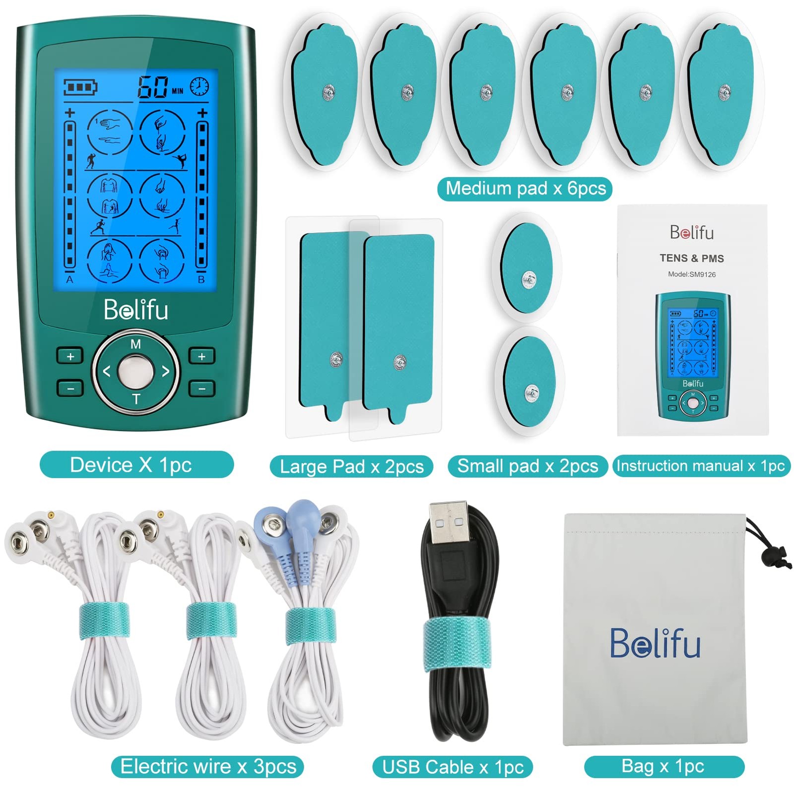 Belifu Dual Channel TENS EMS Unit 24 Modes Muscle Stimulator for Pain Relief …