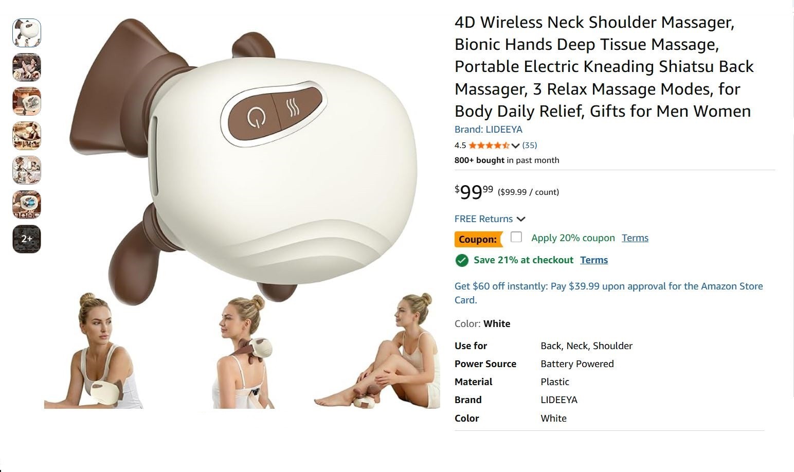 Massager Neck/Shoulder/Back/Leg Shiatsu Kneading Fingers