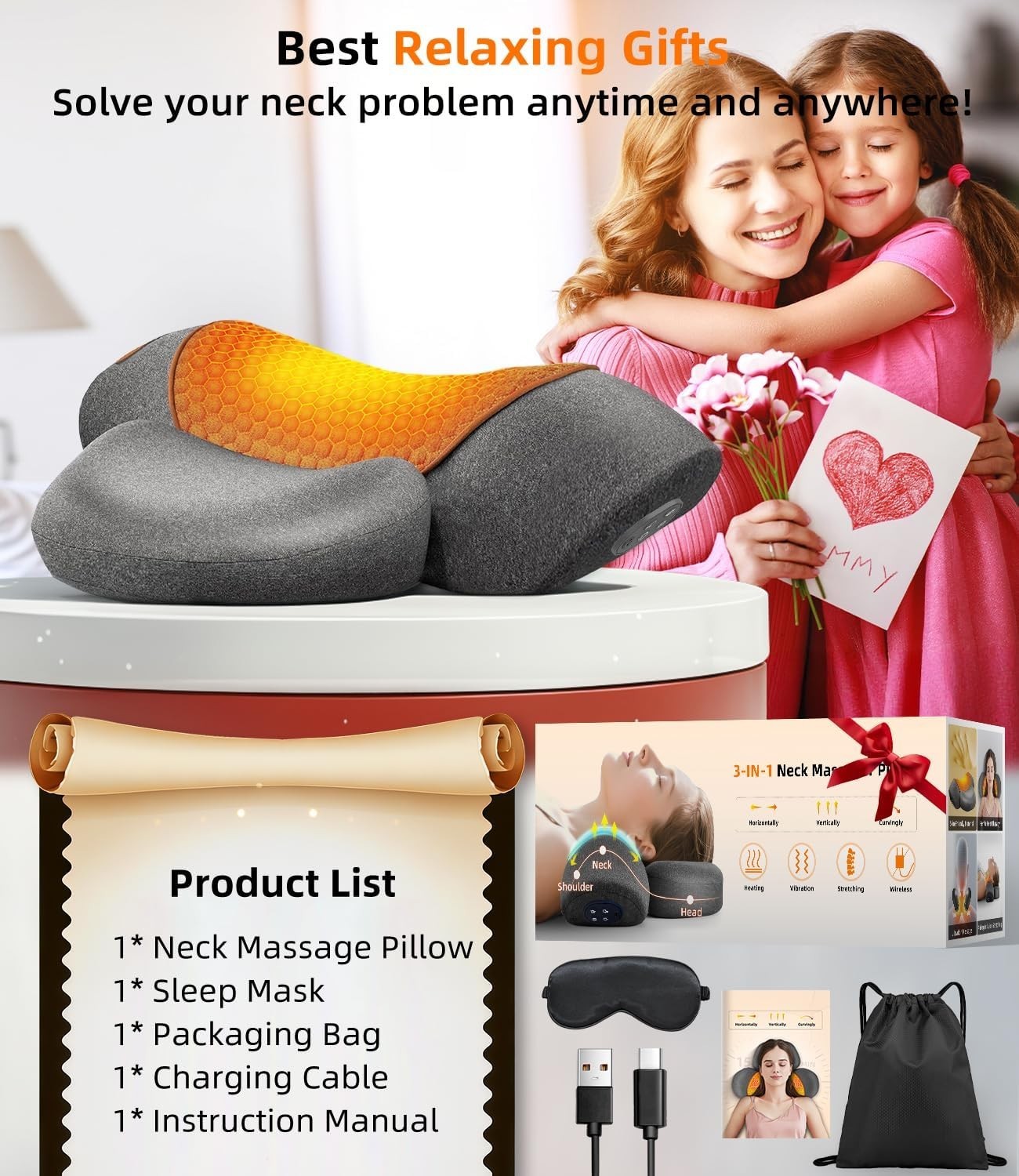 Portable Cordless Neck Massager with Deep Tissue Heat Therapy – Gifts for Her