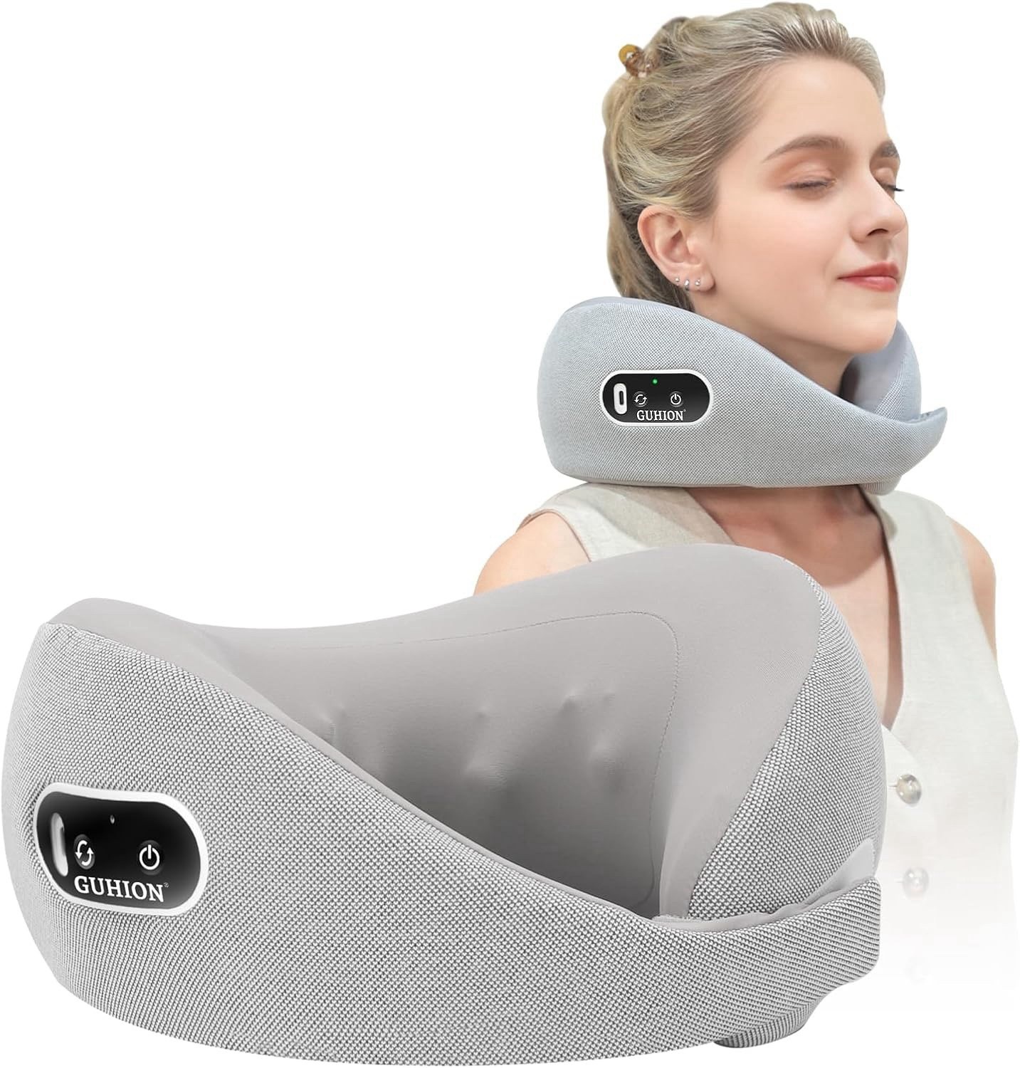 Neck Massager, Shiatsu Massage Pillow for Pain Relief, Wireless, Grey