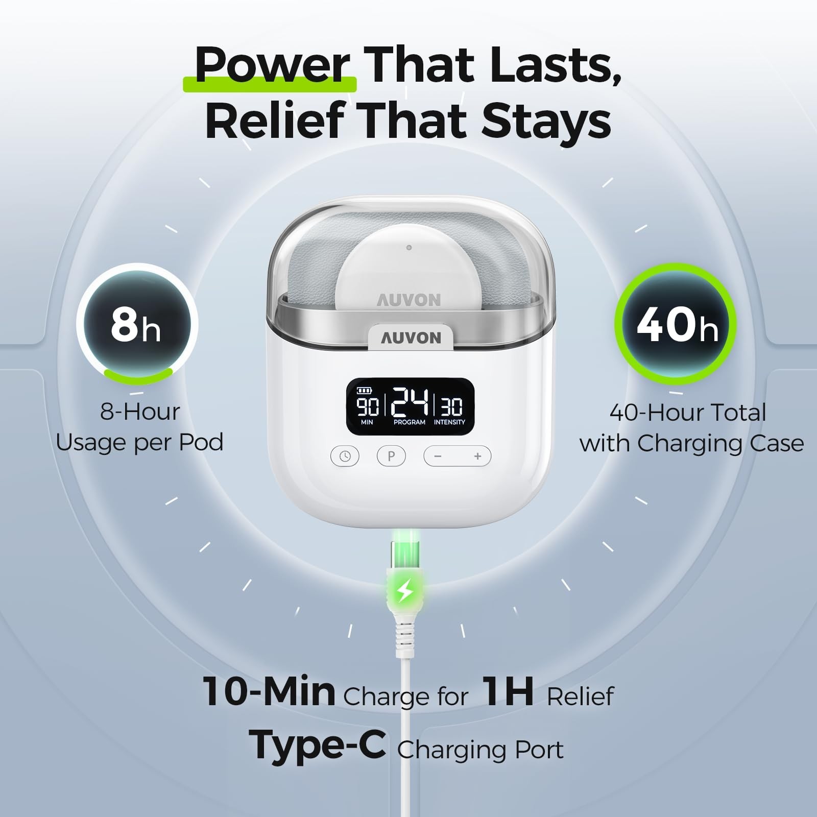 Wireless TENS Unit Muscle Stimulator – 24 Modes, Rechargeable, Dual Size Pads fo