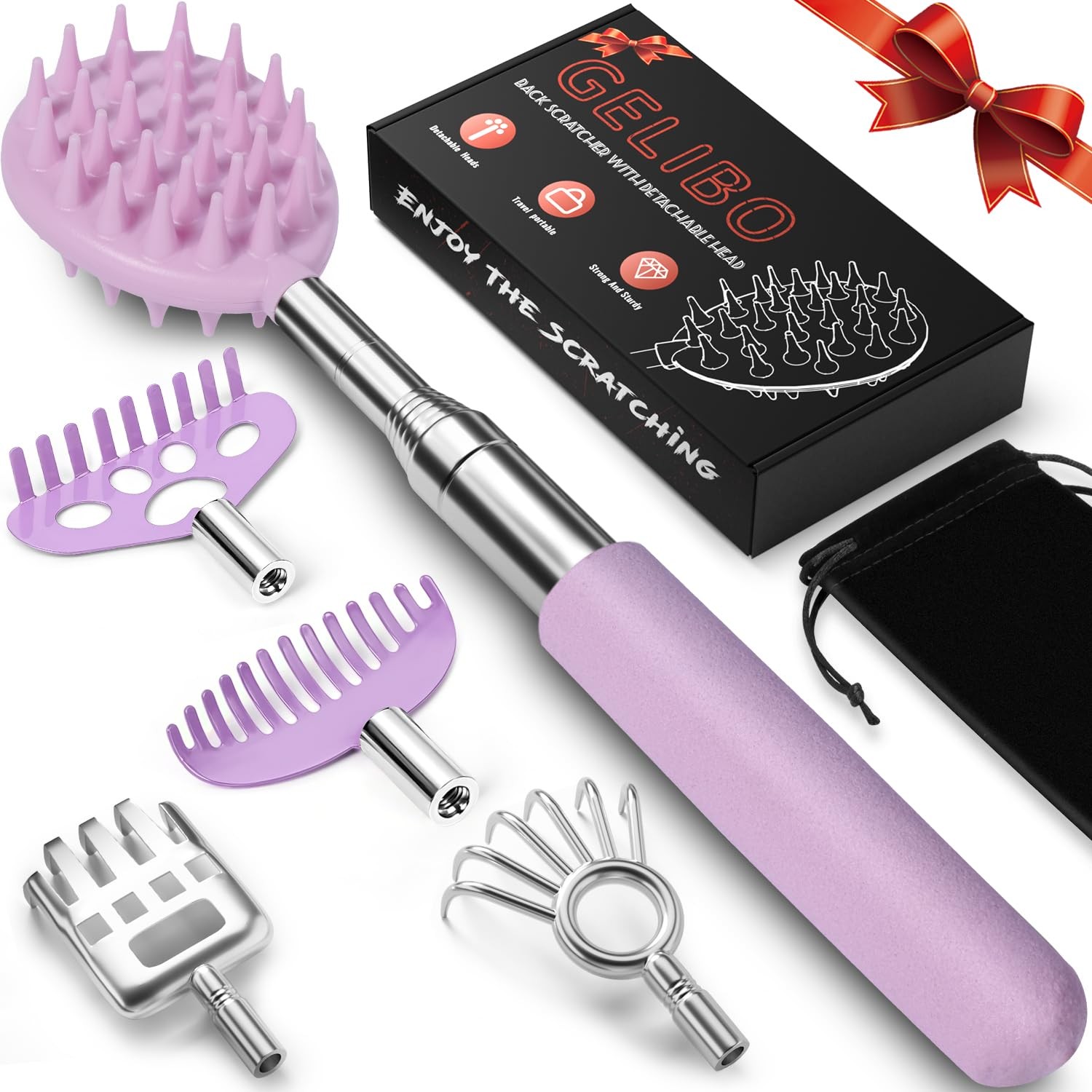 Telescoping Back Scratcher with 5Pcs Detachable Heads, Extendable Back Massag…
