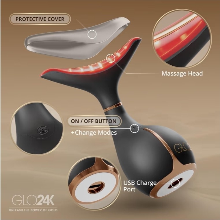 GLO24K Face & Neck Beauty Device – 3-in-1 Facial Massager Thermal Tool LED