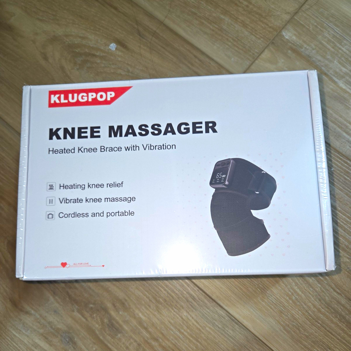 KLUGPOP Heated Cordless Rechargeable Vibrating Knee Massager Black KPF-KNEE09