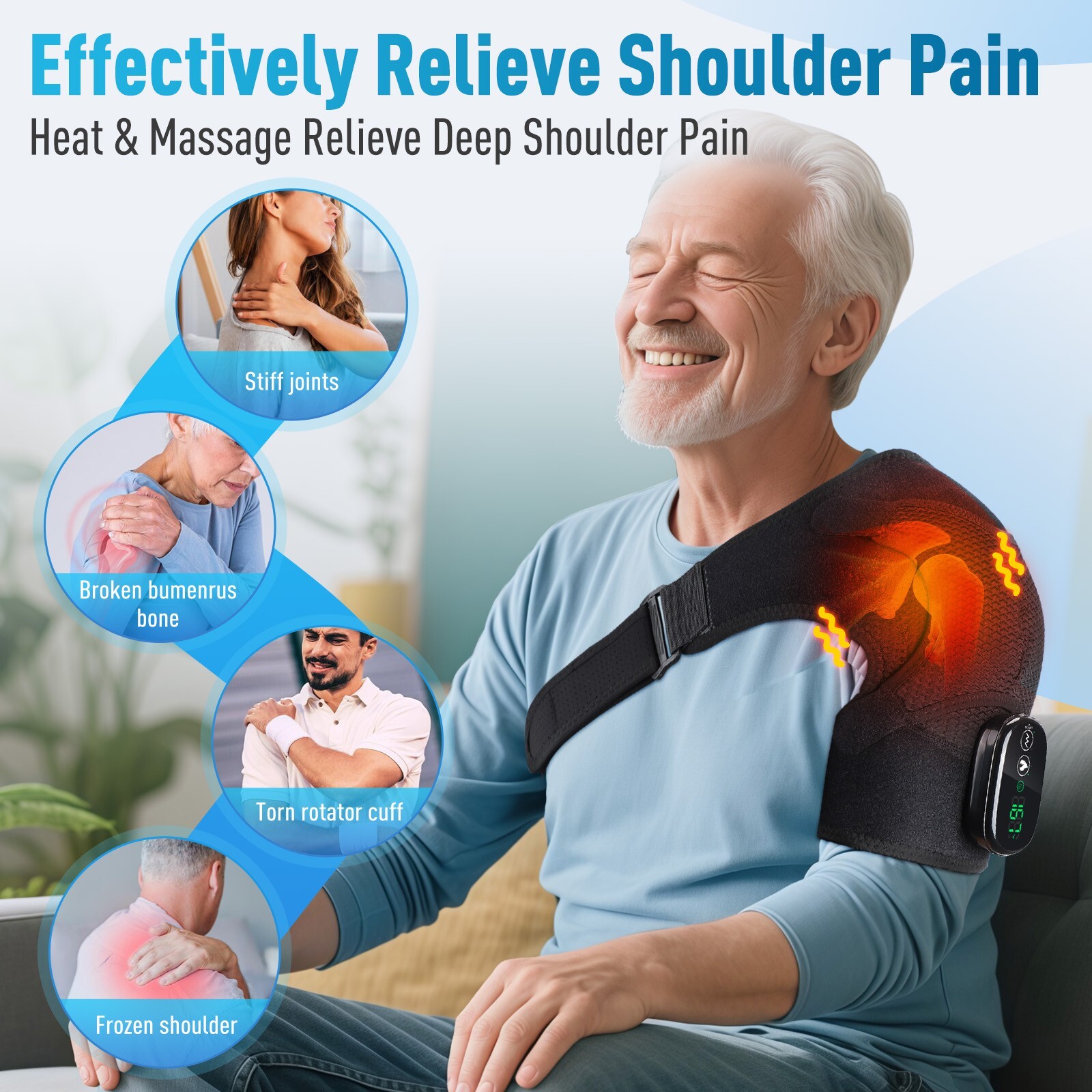 Cordless Heated Shoulder Brace with Vibration, Shoulder Massager for Men & Women
