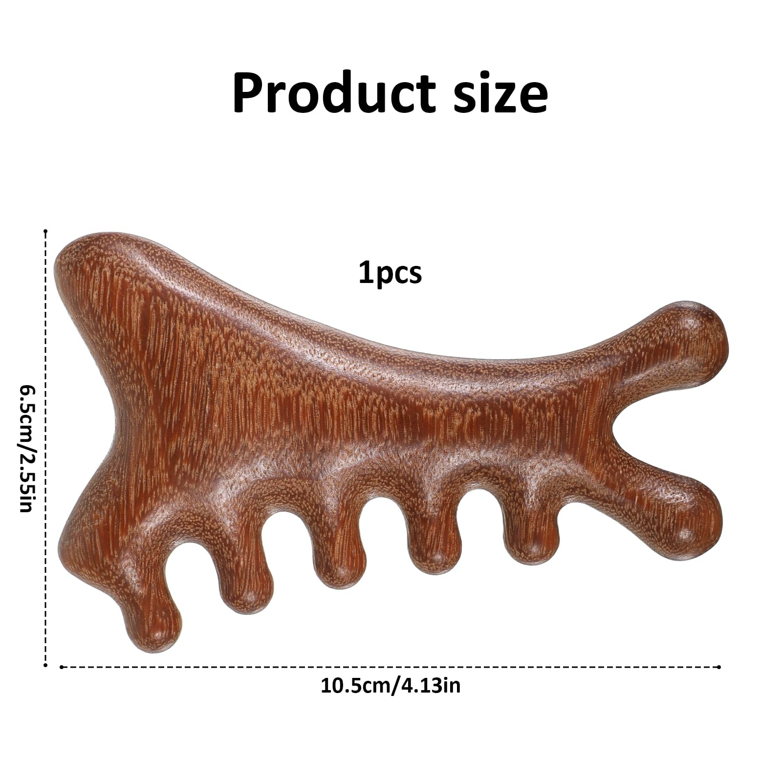 Natural Sandalwood Gua Sha Comb, 4-in-1 Scalp Massager for Hair Growth & Stre…