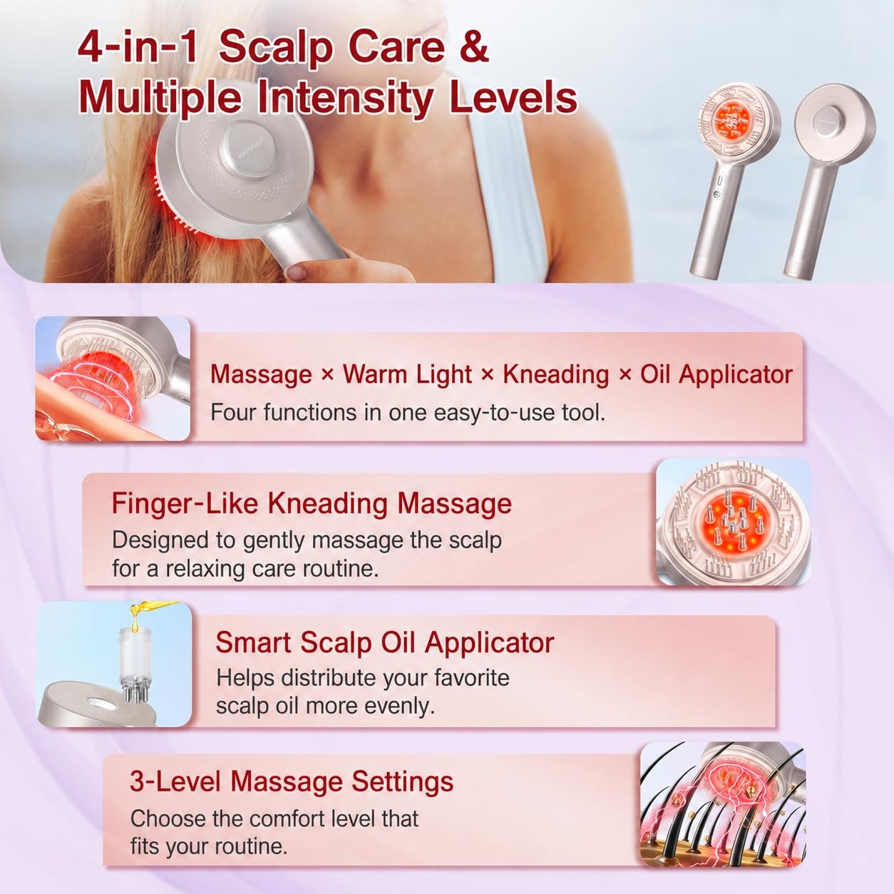4-in-1 Electric Scalp Massager, Cordless Head Massager with Hair Oil Dispense…