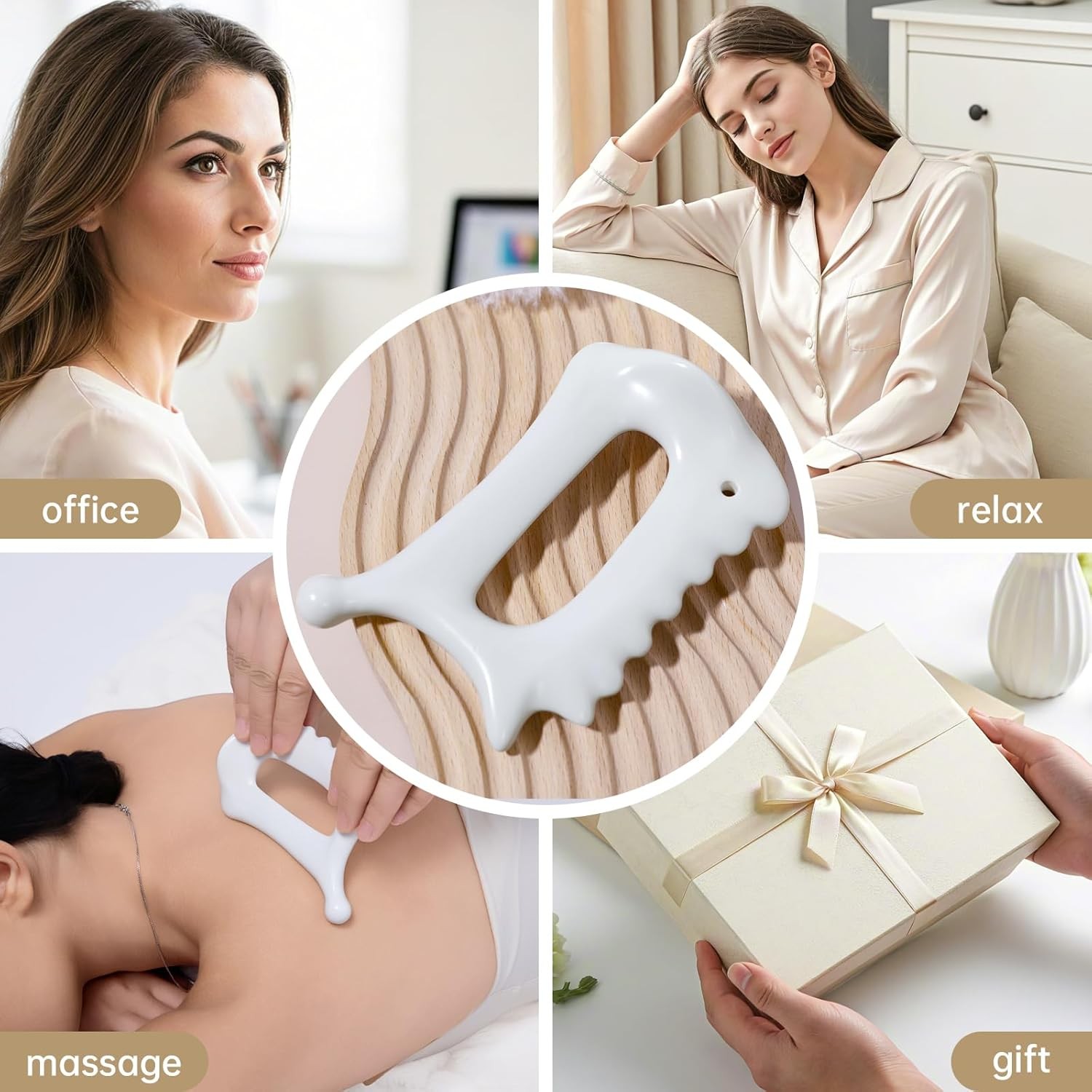 Body Gua Sha Tool,6-in-1 Gua Sha Facial Tools for Lymphatic Drainage,Ceramic Bod