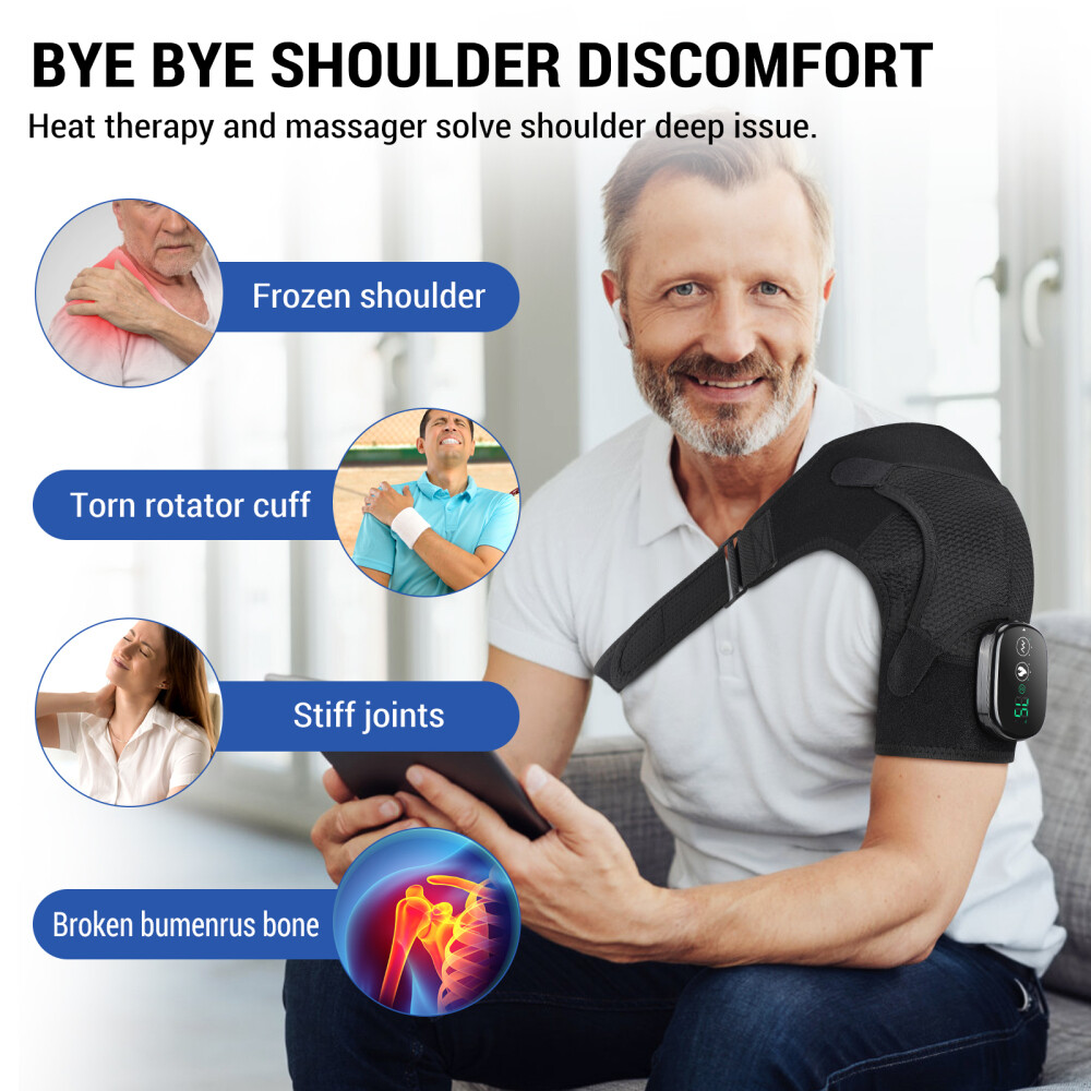 Electric Heating Vibration Shoulder Brace Joint Pain Relief Massager Wrap Belt