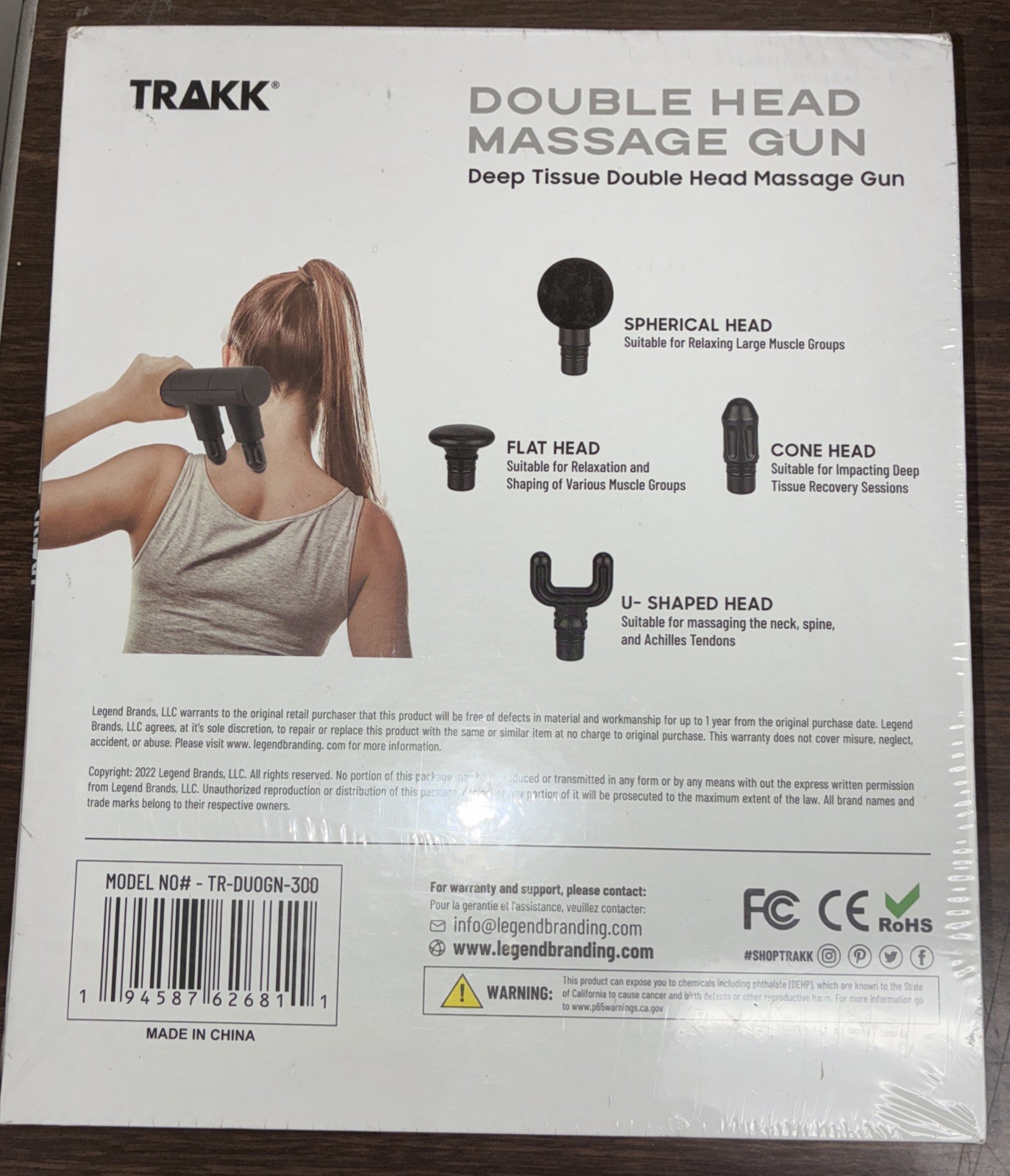 NEW TRAKK Deep Tissue Double Head Percussion Massage Gun w/ Head Attachments