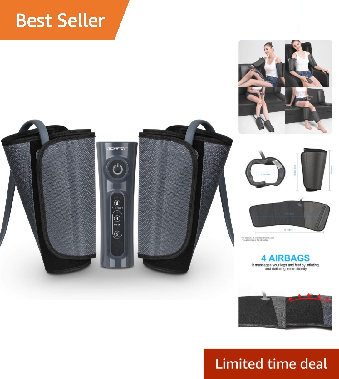 Elegant Leg Massager with Adjustable Wraps – 3 Levels of Circulation Enhancement