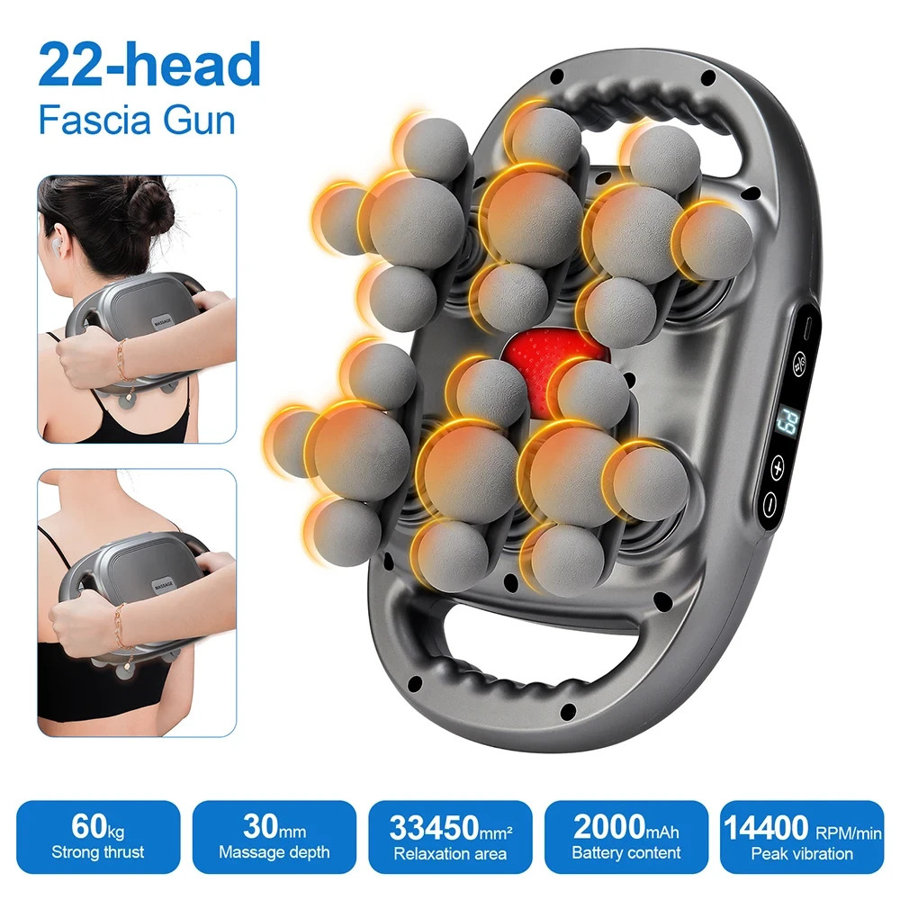 22 Head Fascia Massage Gun High Frequency Body Massager Neck Shoulder Back