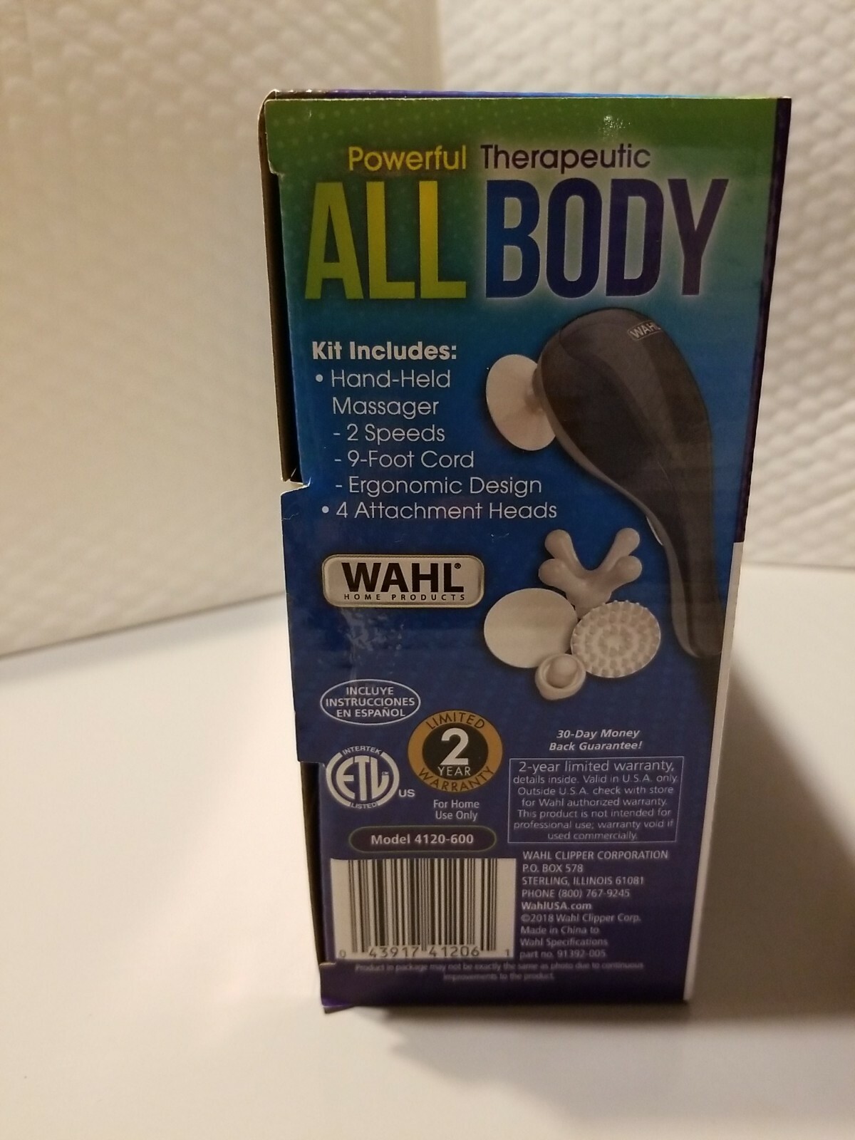 Wahl 4120-600 Two Speed All-Body Massager W/ Compact Design & 4 Attachments. New