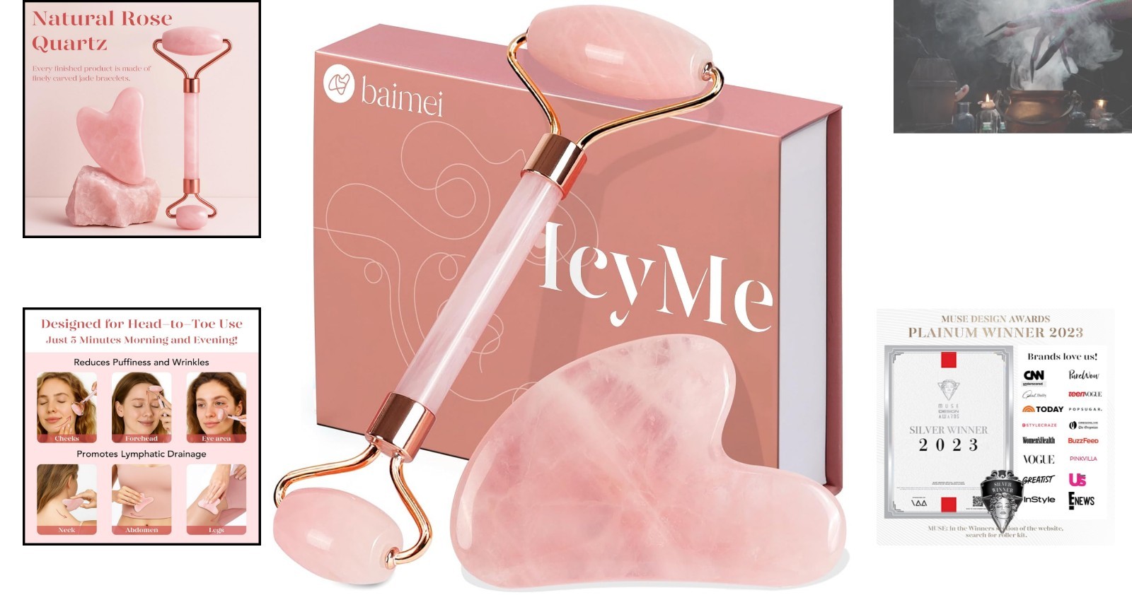 Elegant Rose Quartz Massager Set – Jade Roller & Gua Sha for All Skin