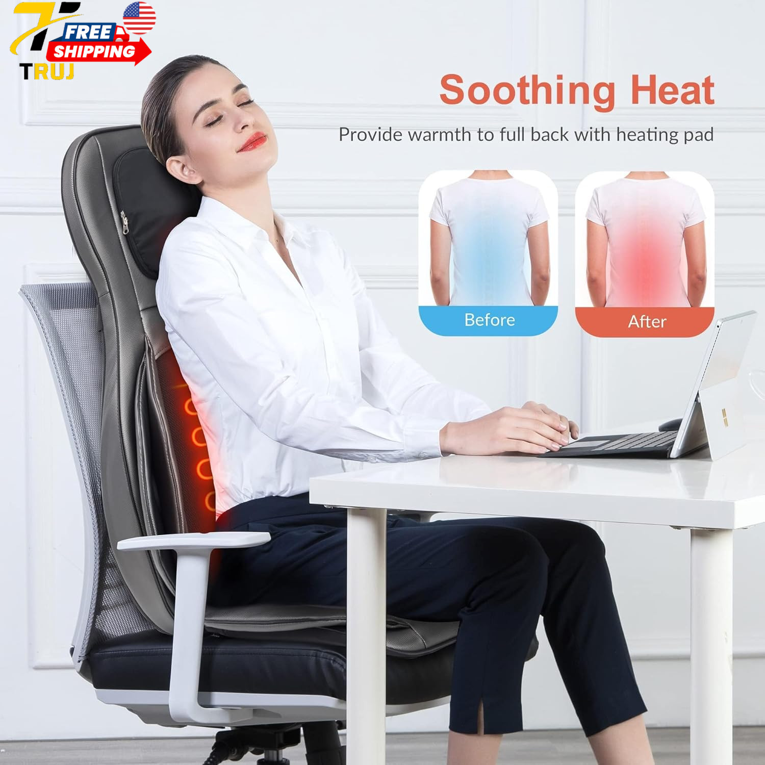 Neck Back Massager with Heat 2D ro 3D Kneading Massage Chair Pad Adjustable Neck