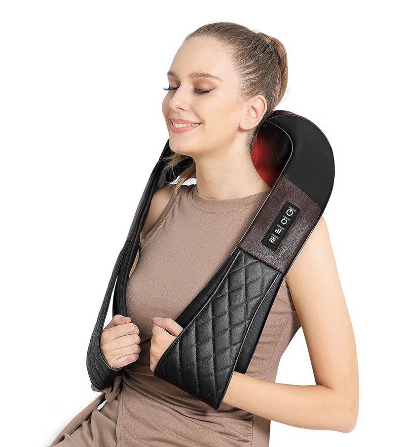 Neck & Shoulder Shiatsu Kneading Massager w/ Heat, Corded, PU Leather, Black