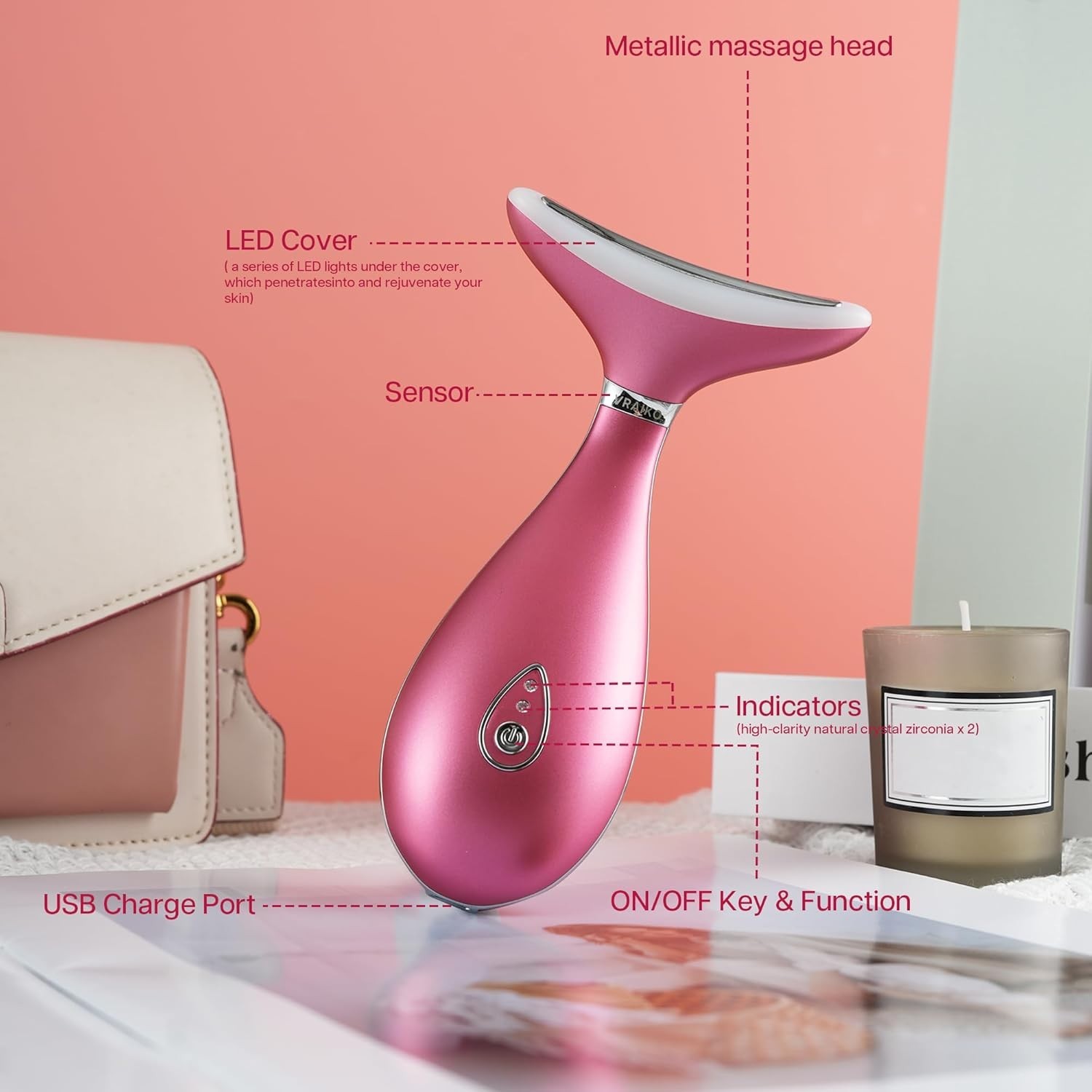 Spicy Pink Face Sculpting Device: 3-in-1 Massager for Enhanced Serum Absorption