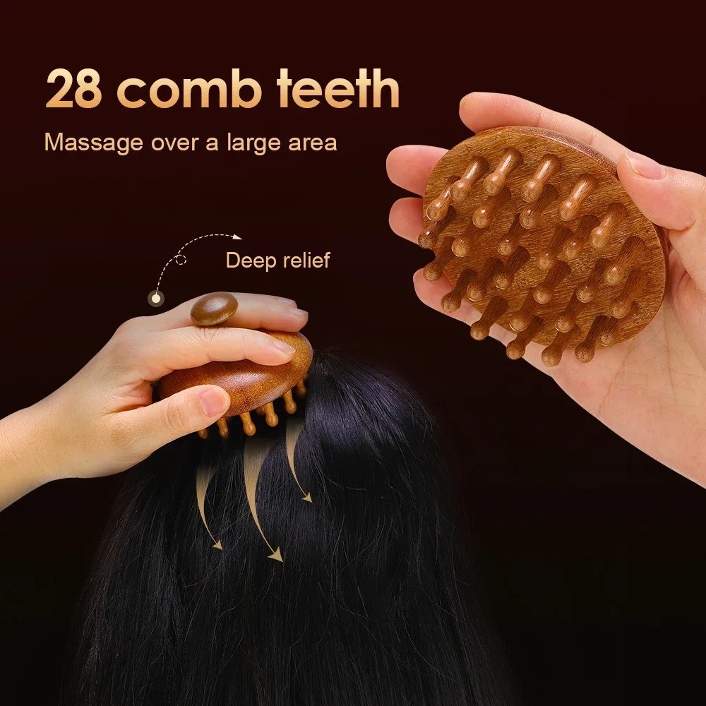 Sandalwood Massage Comb Finger Ring Scalp Massager AntiStatic Wooden Guasha Tool