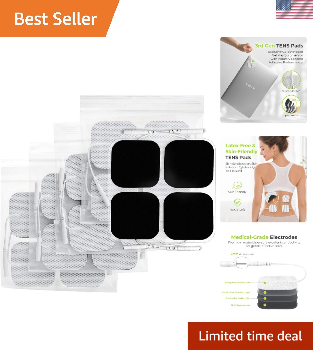 Jumbo 20-Pack Soft Electrode Patches for TENS Unit – Latex-Free, Safe for All