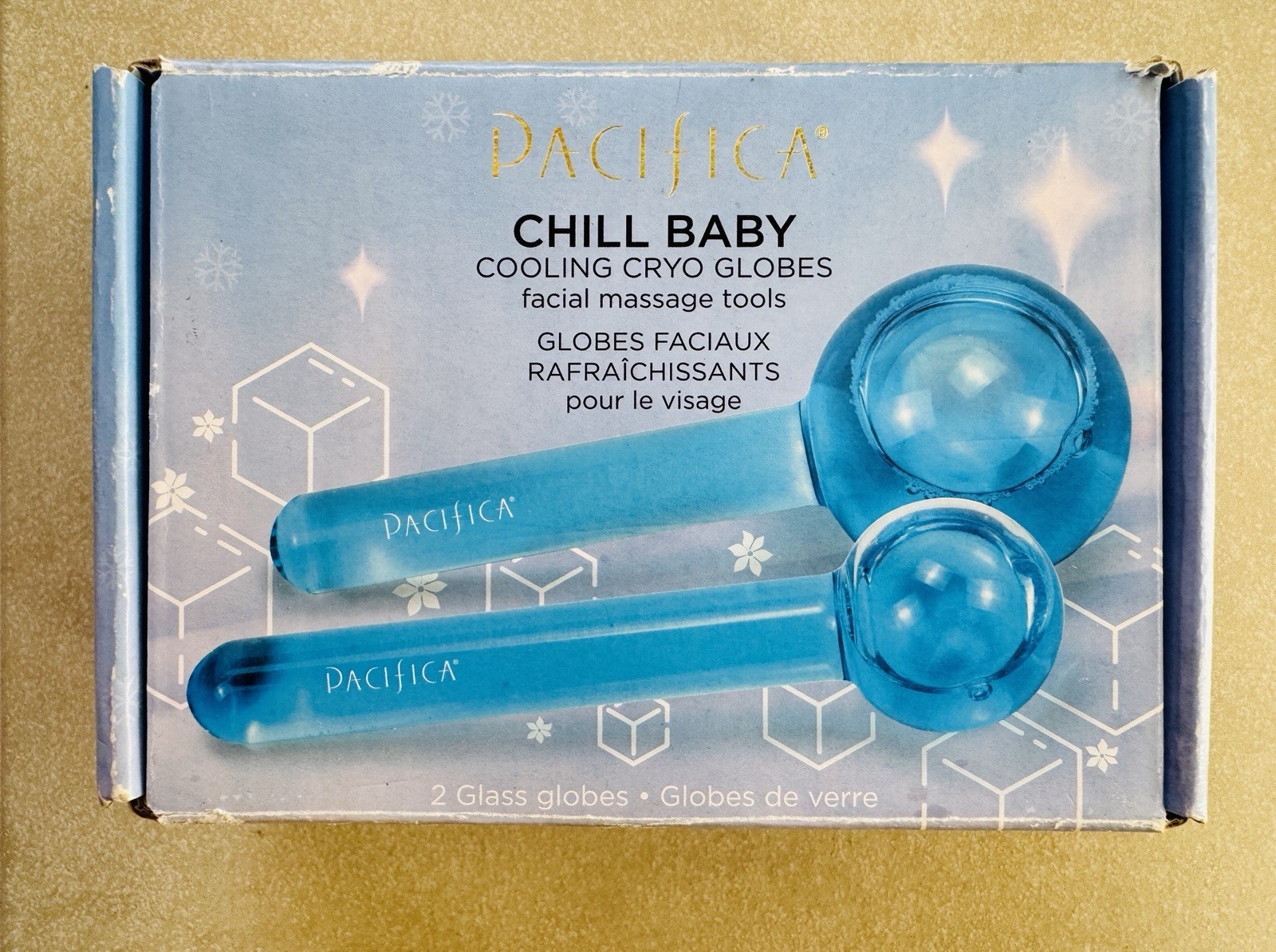 Pacifica Glass Cryo Globes Chill Baby Set of 2 Cooling Facial Massage Tools