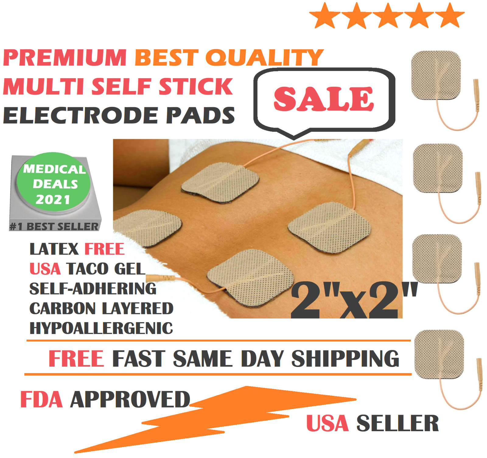 20PS multi stick 2″ x 2 tan cloth electrode for InTENSity TENS UNIT & EMS SERIES