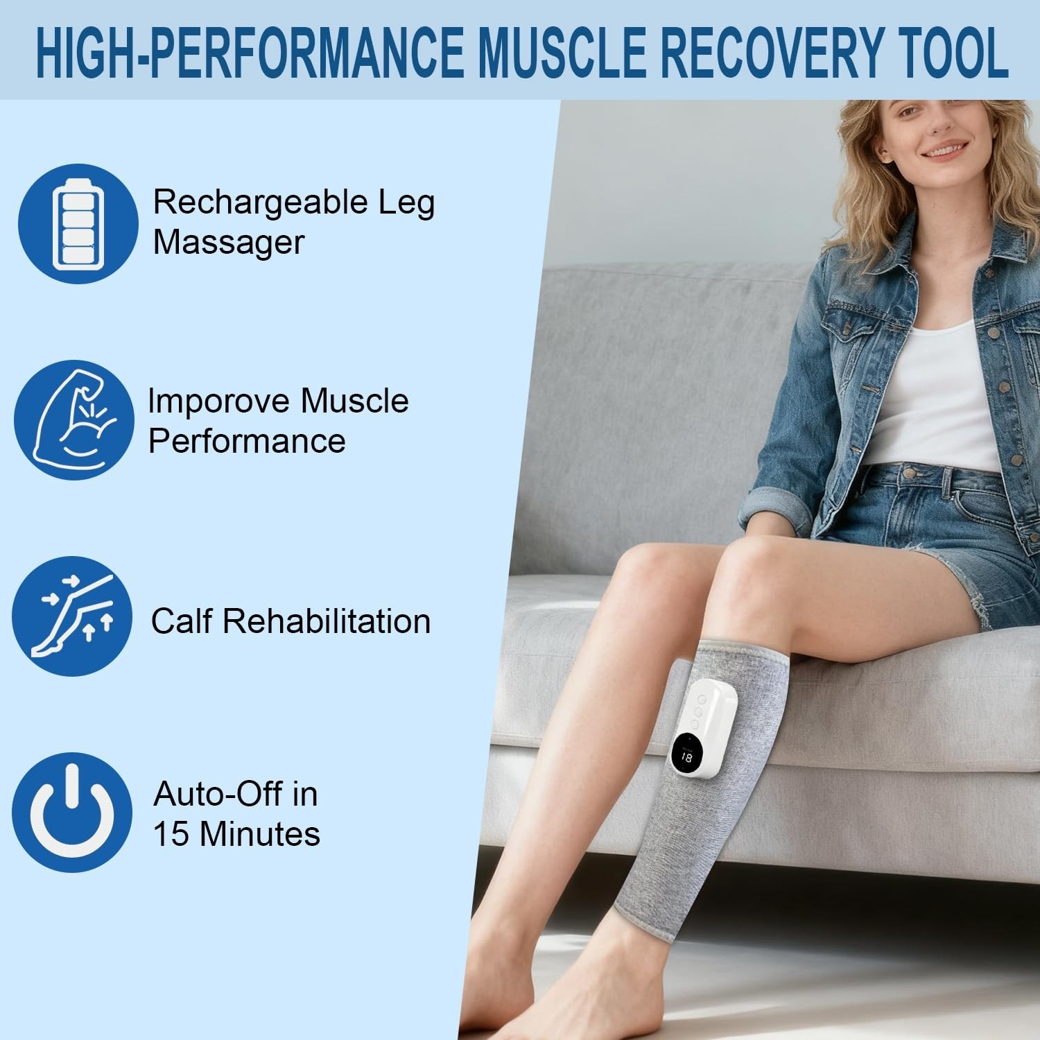 Calf & Leg Massager for Circulation, 3 Modes/Intensities, Heat Function, Portabl