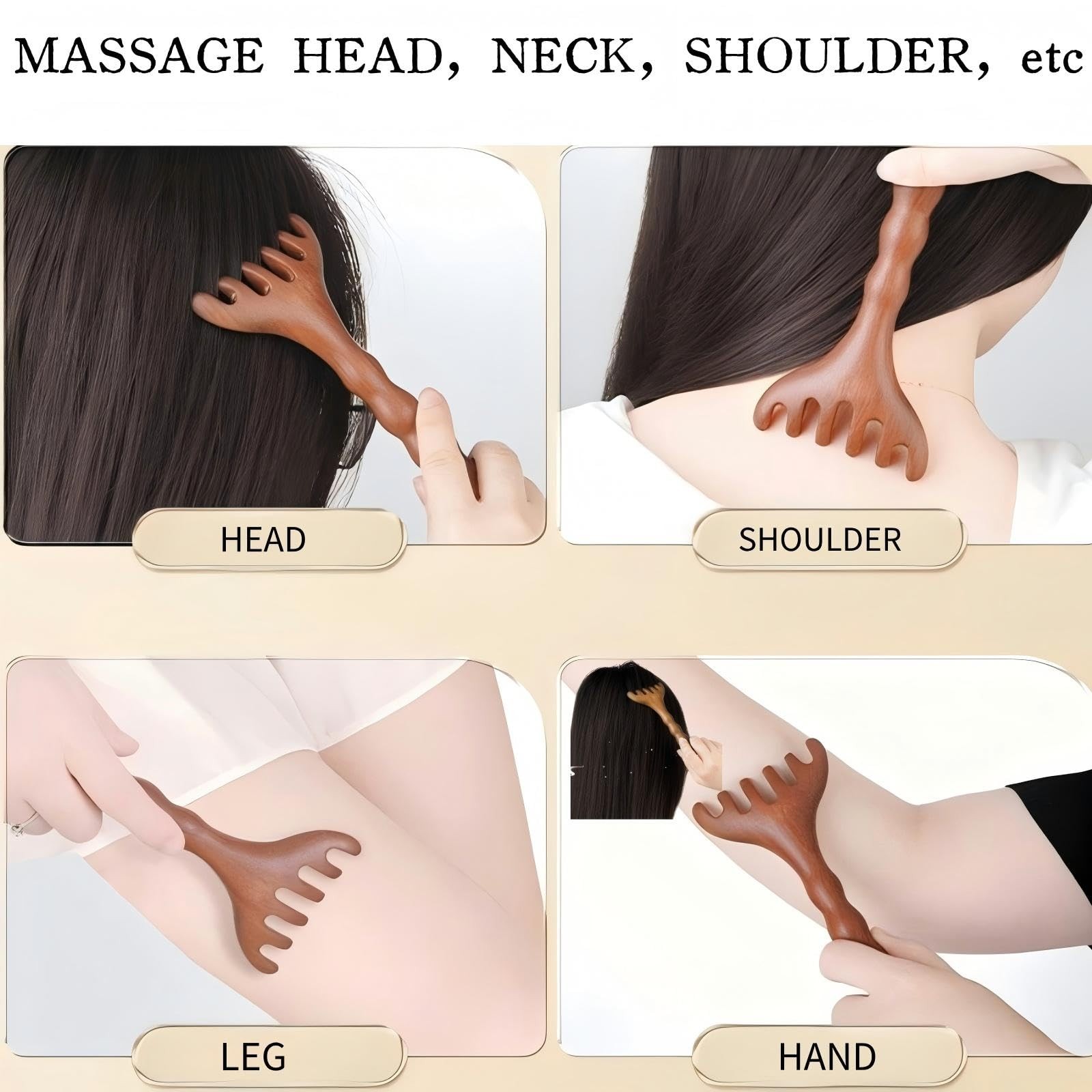 Sandalwood Massage Comb, Long Handle Wooden Scalp Massager, Gua Sha Tool for …