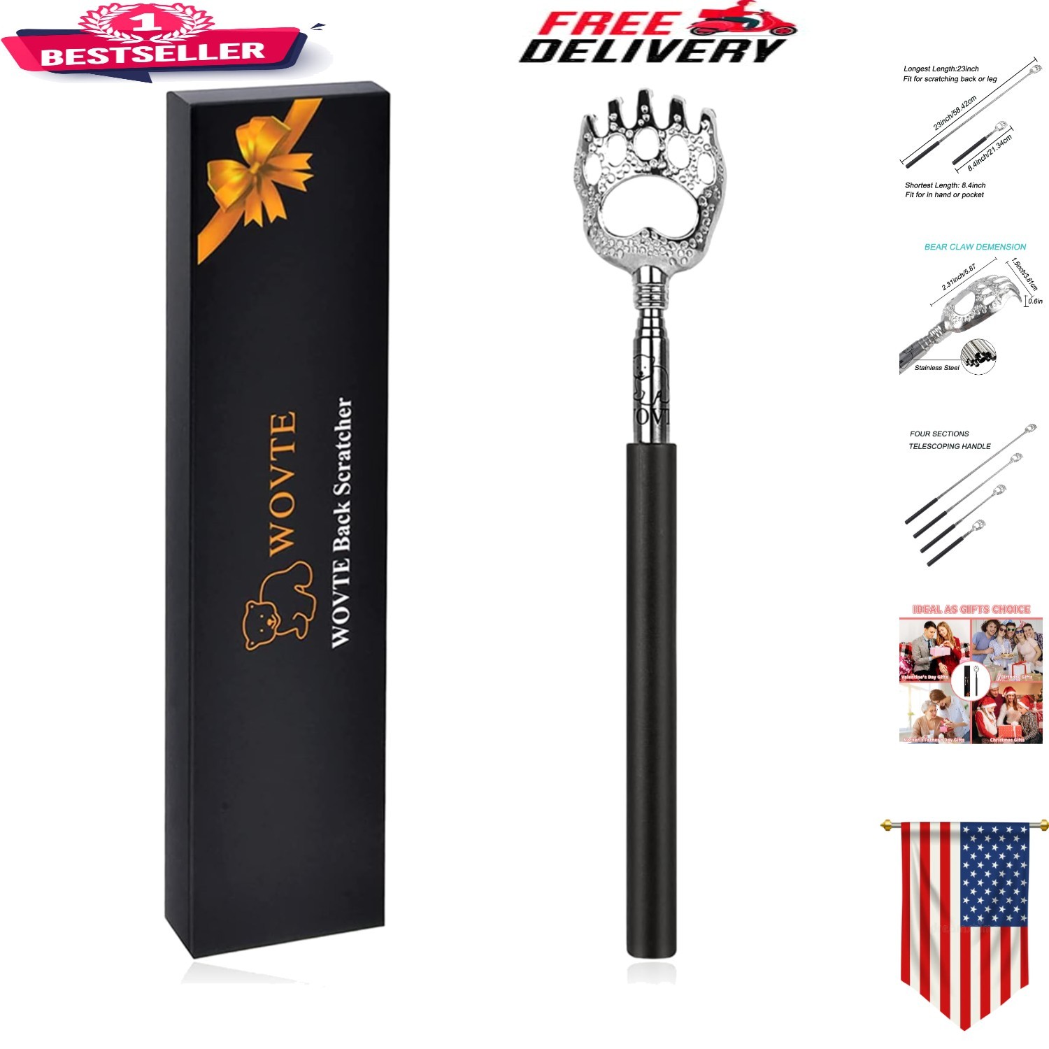 Stainless Steel Extendable Back Scratcher with Rubber Grip – Ideal for Travel