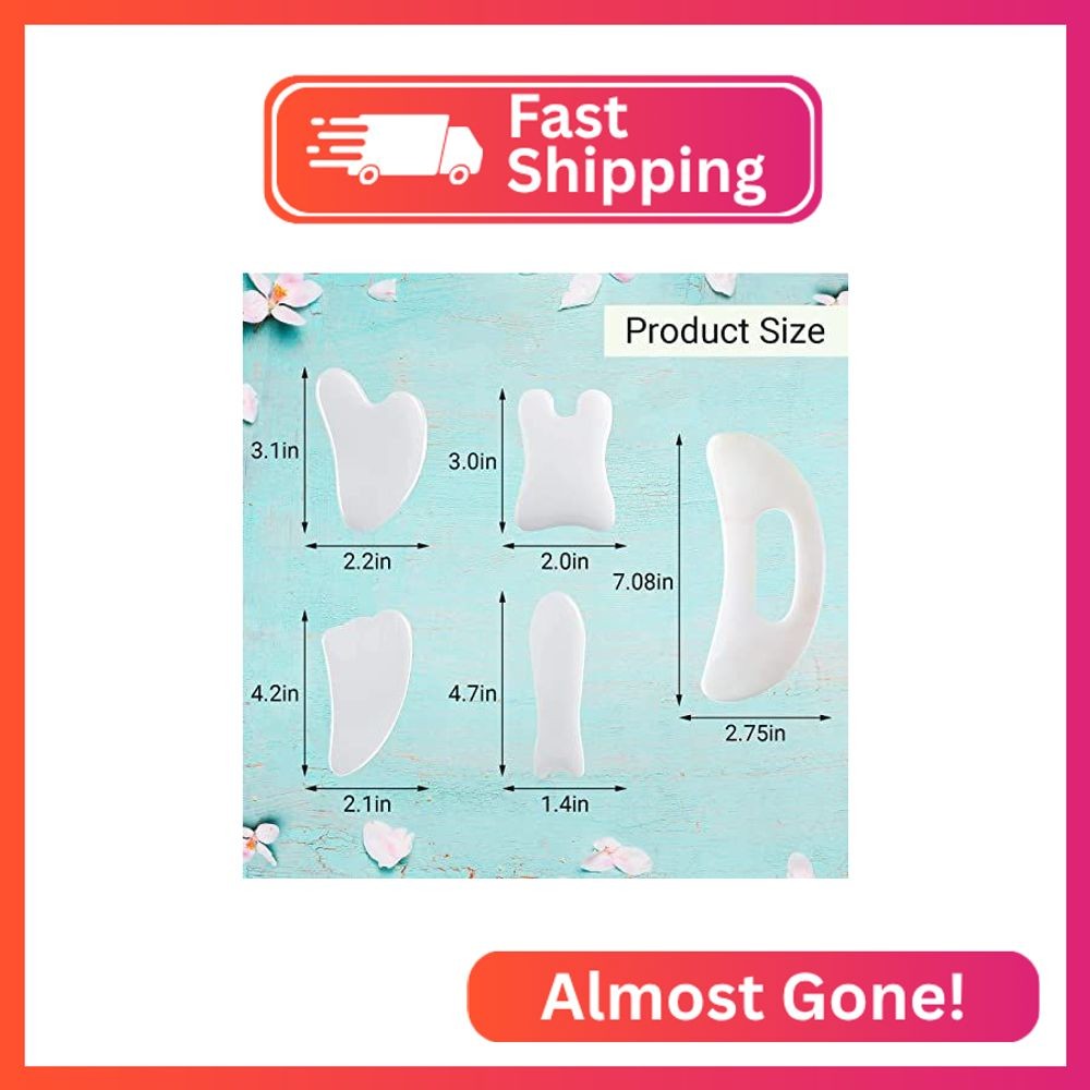 Treela 5 Pcs Gua Sha Facial Tools Set and 1 Pcs Body Gua Sha Massage Tool with H