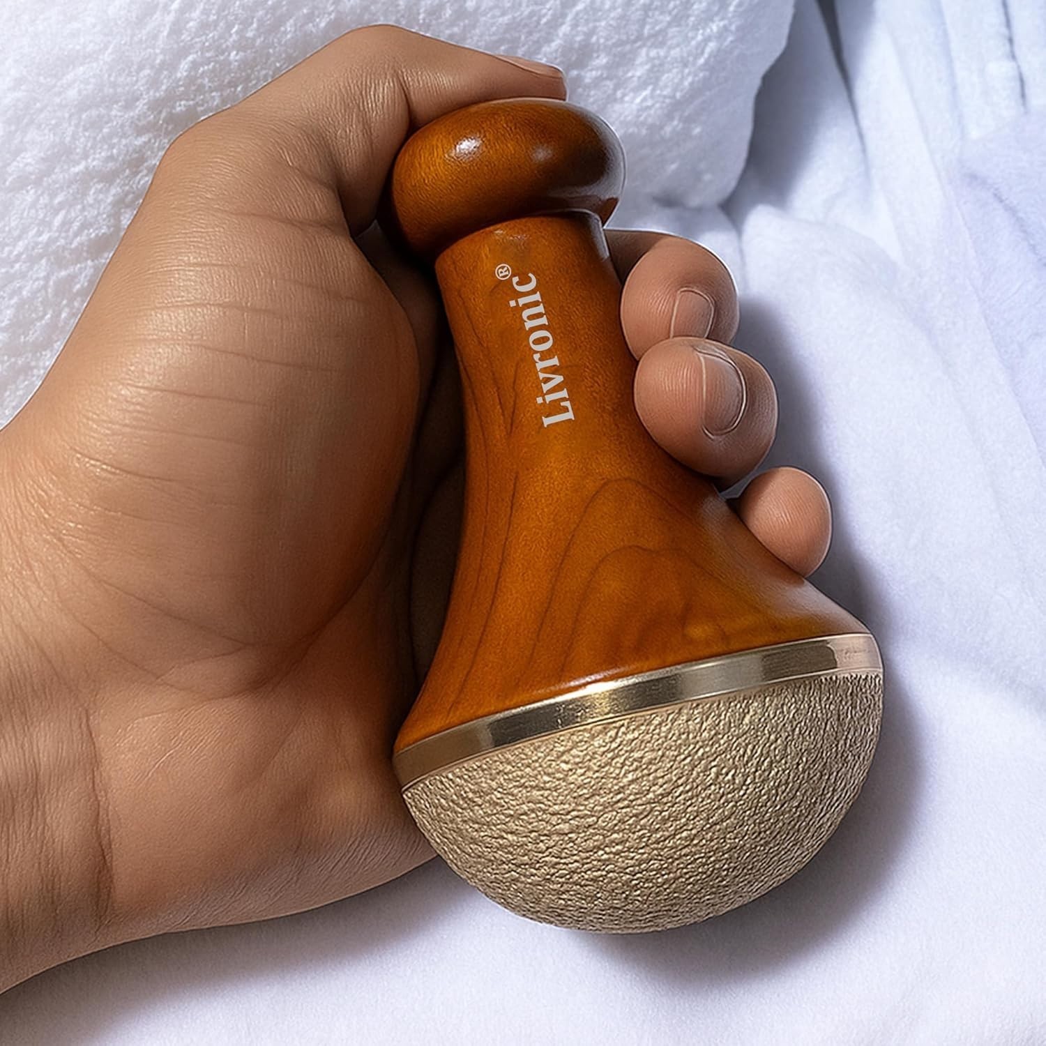 Livronic Bronze Kansa Natural Vatki Cup With Wooden Handle Manual Foot Massager