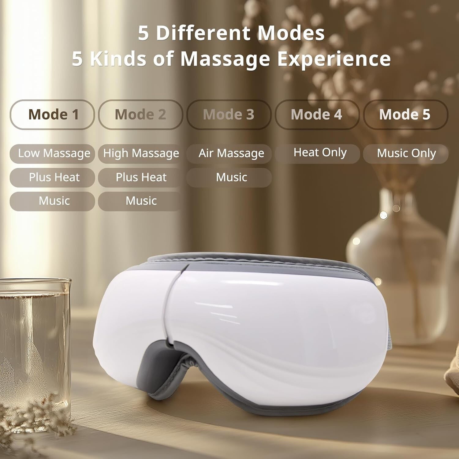 Masajeador de ojos con 5 modos de calor y Bluetooth, masajeador de ojos plegable