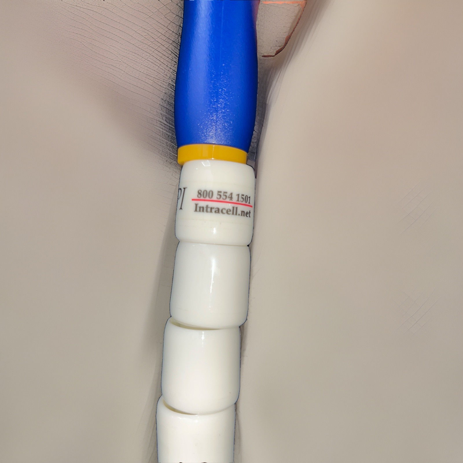 The Stick 24″ Stiff Flexible Stick Massage Roller White Blue Handles 15 Beads
