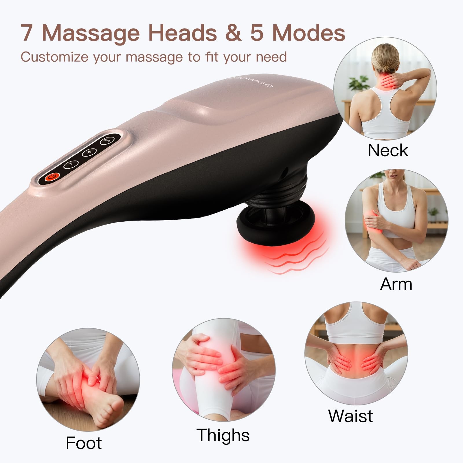 Megawise Handheld Back Tissue Percussion Massage For Back Neck Shoulders Waist