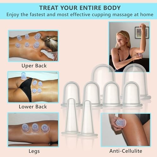 Silicone Cupping Set Massage Cups 8 Piece 2XL 4L 2M Pain Relief Cellulite