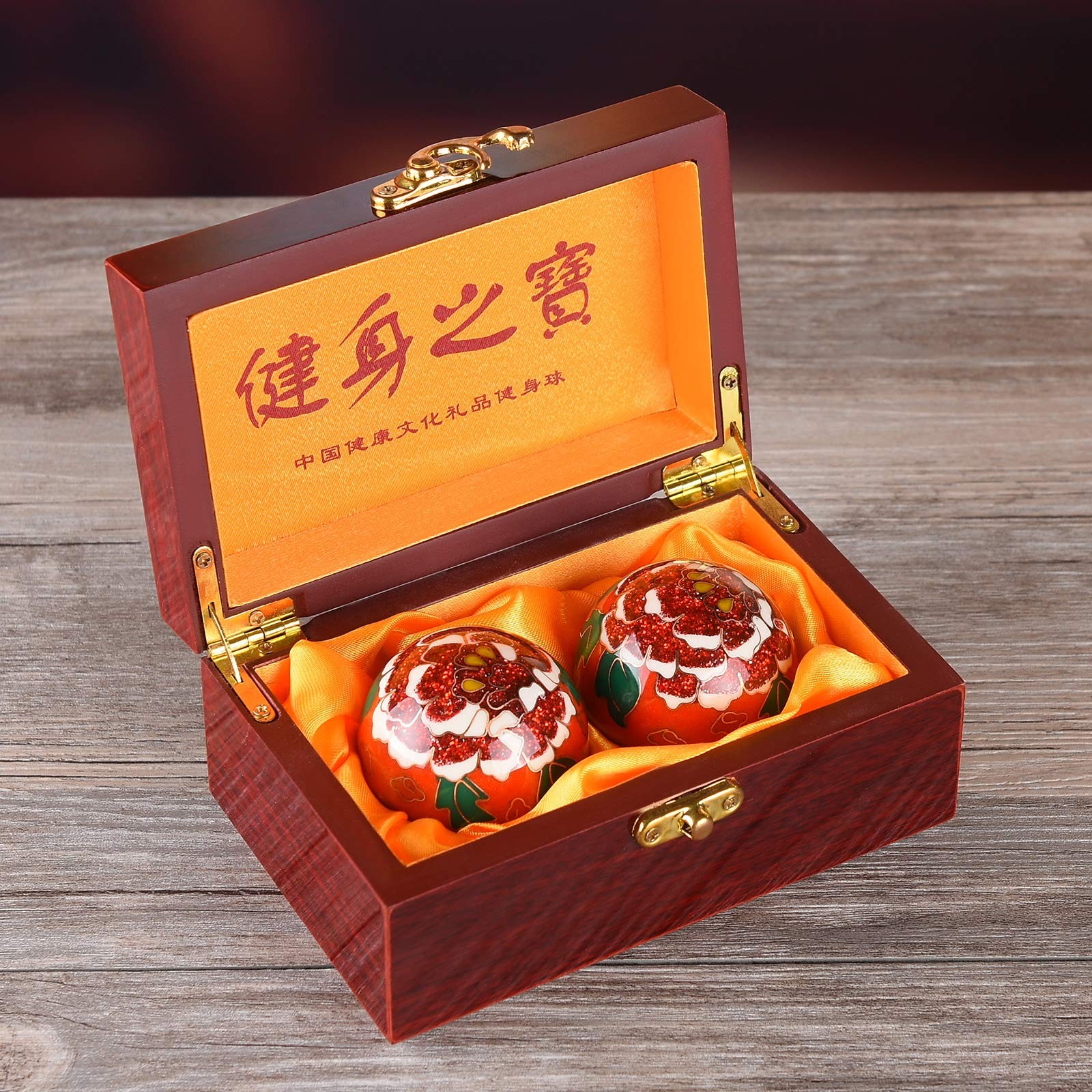 1.97» Chinese Baoding Balls Hand Exercise Massage Balls with Box Red Rose Pa…