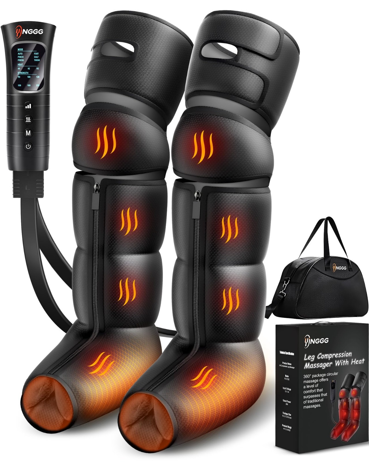 Leg Massager with Heat & Compression – Foot & Calf Massage Sleeve, 3 Heat Levels