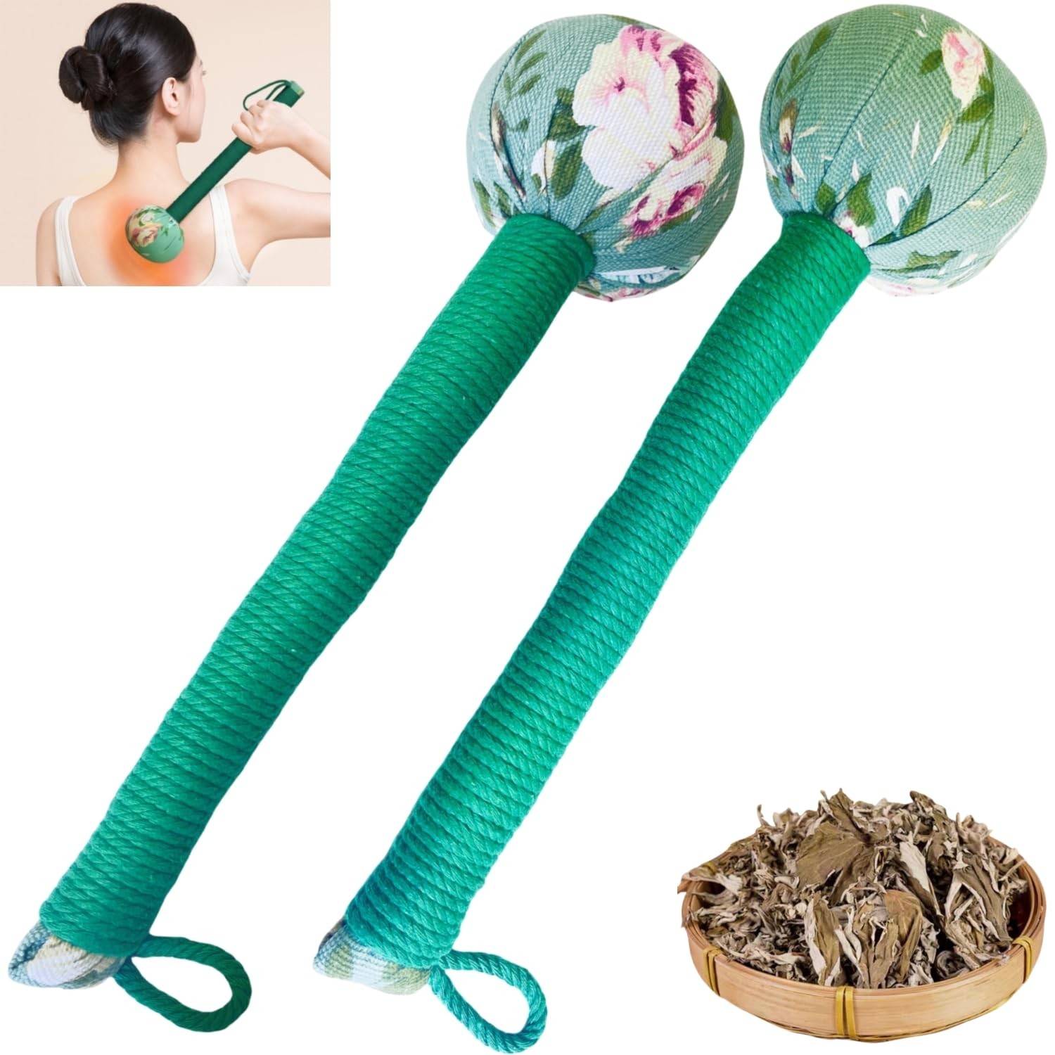 2PCS Long Size Lymphatic Drainage Hammer,Wormwood Herbal Massage Hammer,Manua…