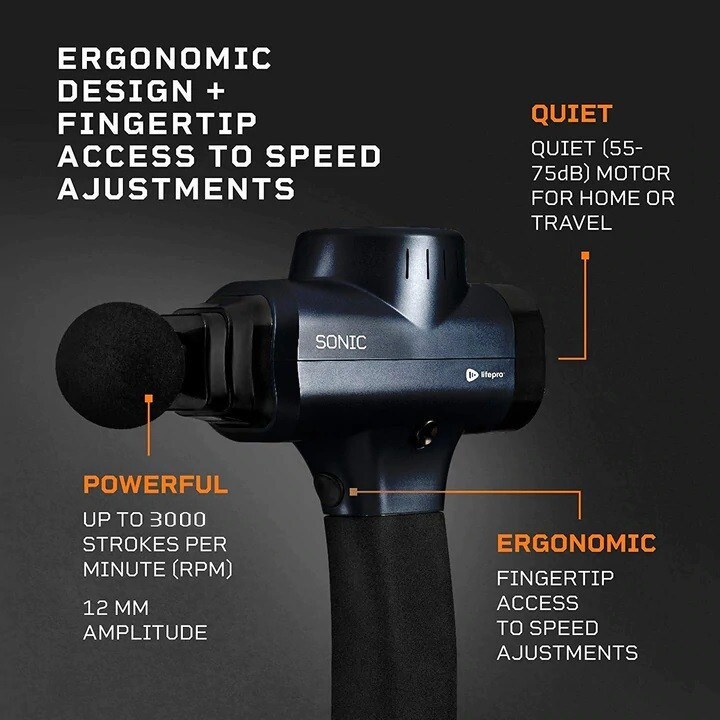 LifePro Soar FX Sonic Handheld Percussion Massage Gun Massager – Black