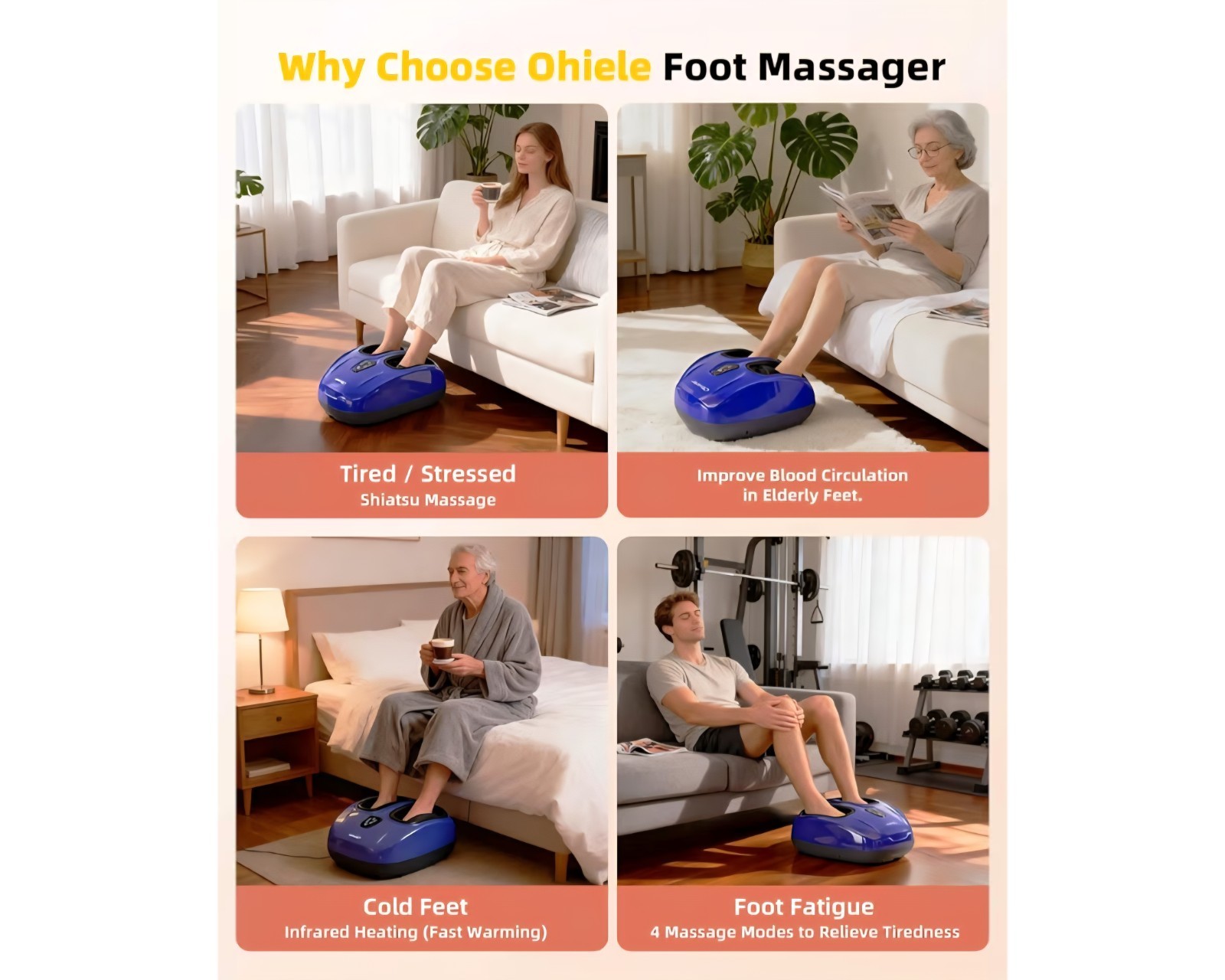 Ohiele Shiatsu Foot Massager with Heat Heat Shiatsu Deep Kneading Massager