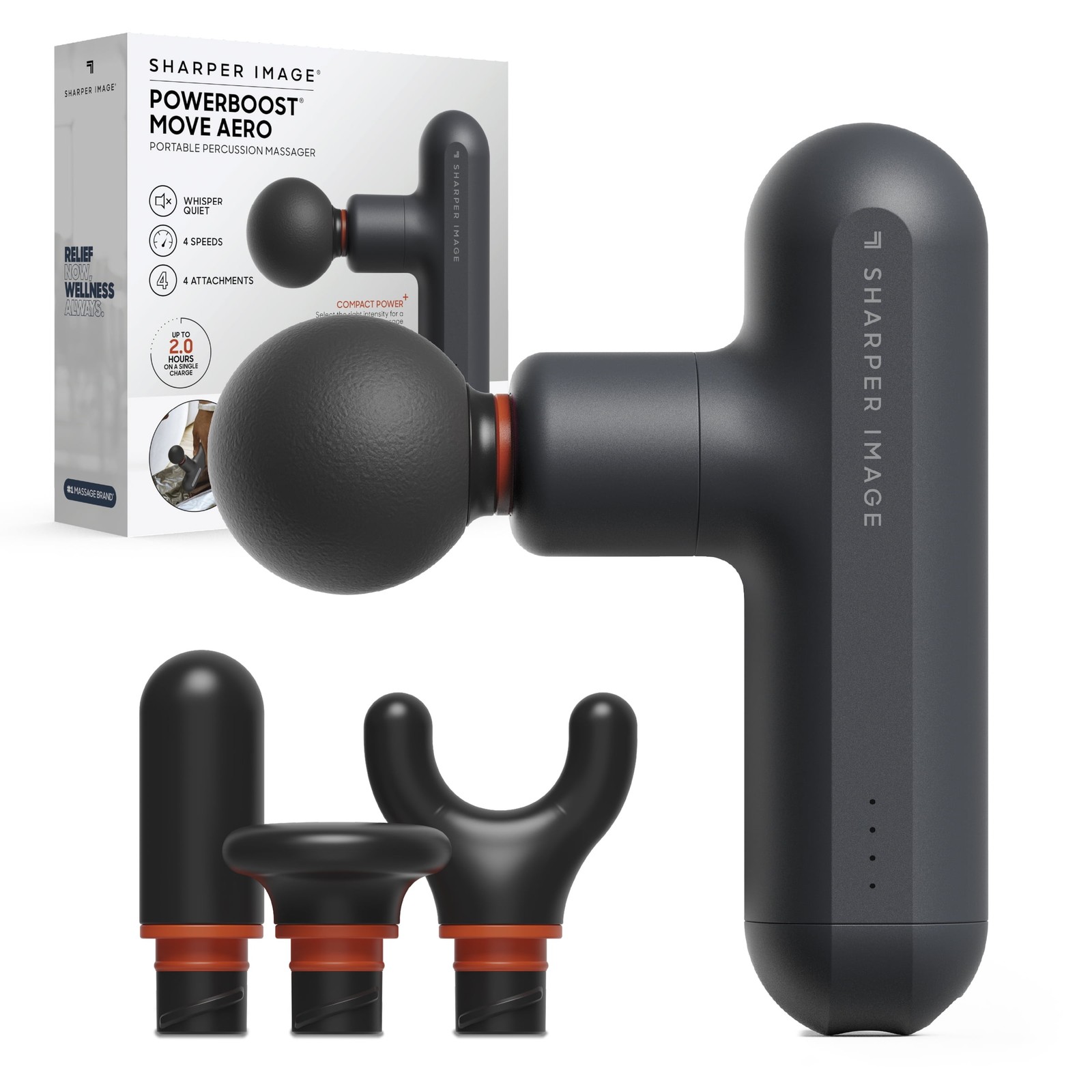 Sharper Image Powerboost Move Aero Portable Percussion Massager, Grey,