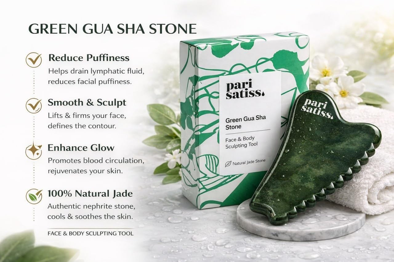 Nephrite Jade Gua Sha Tool for Facial Sculpting, Neck & Jawline Massage, Lymphat
