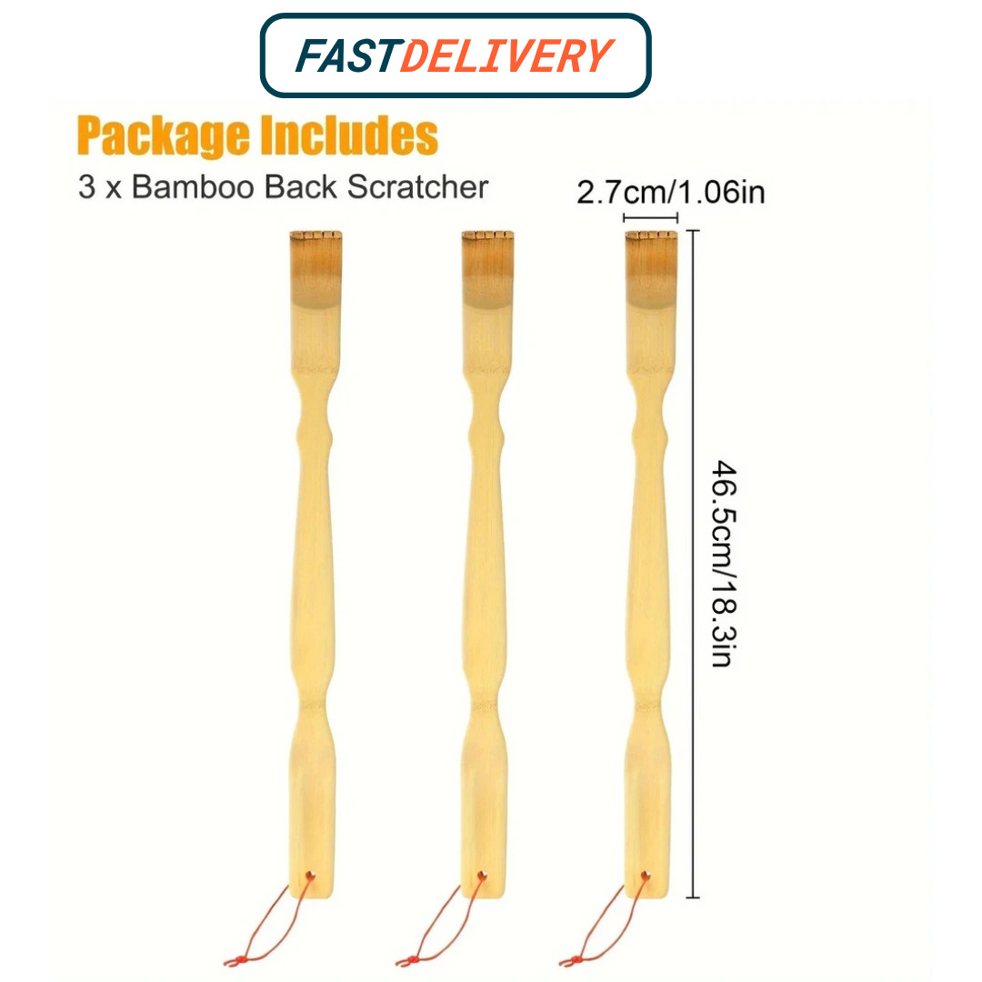 3 Pack Natural Bamboo Back Scratcher Long Reach Pick Itch Relief Tool Portable