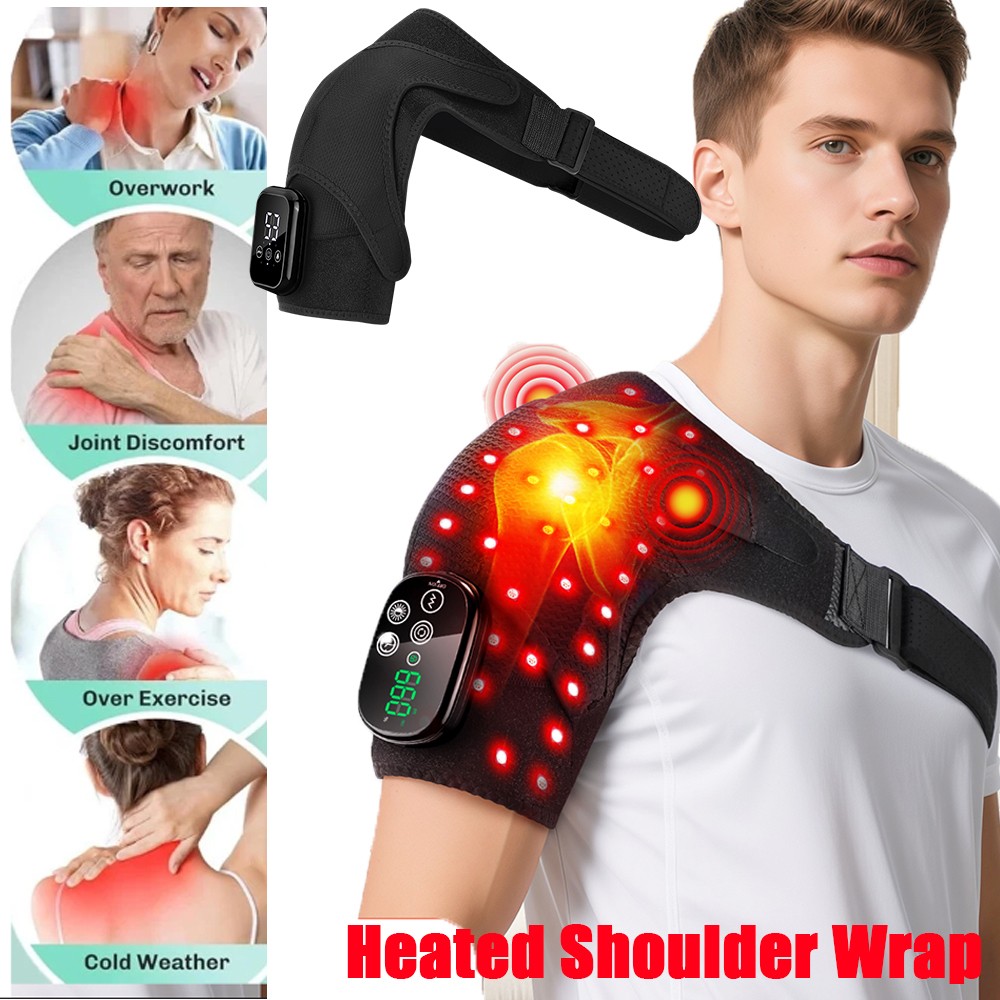 Electric Heated Shoulder Brace Wrap With Vibration Therapy Joint Pain Relief