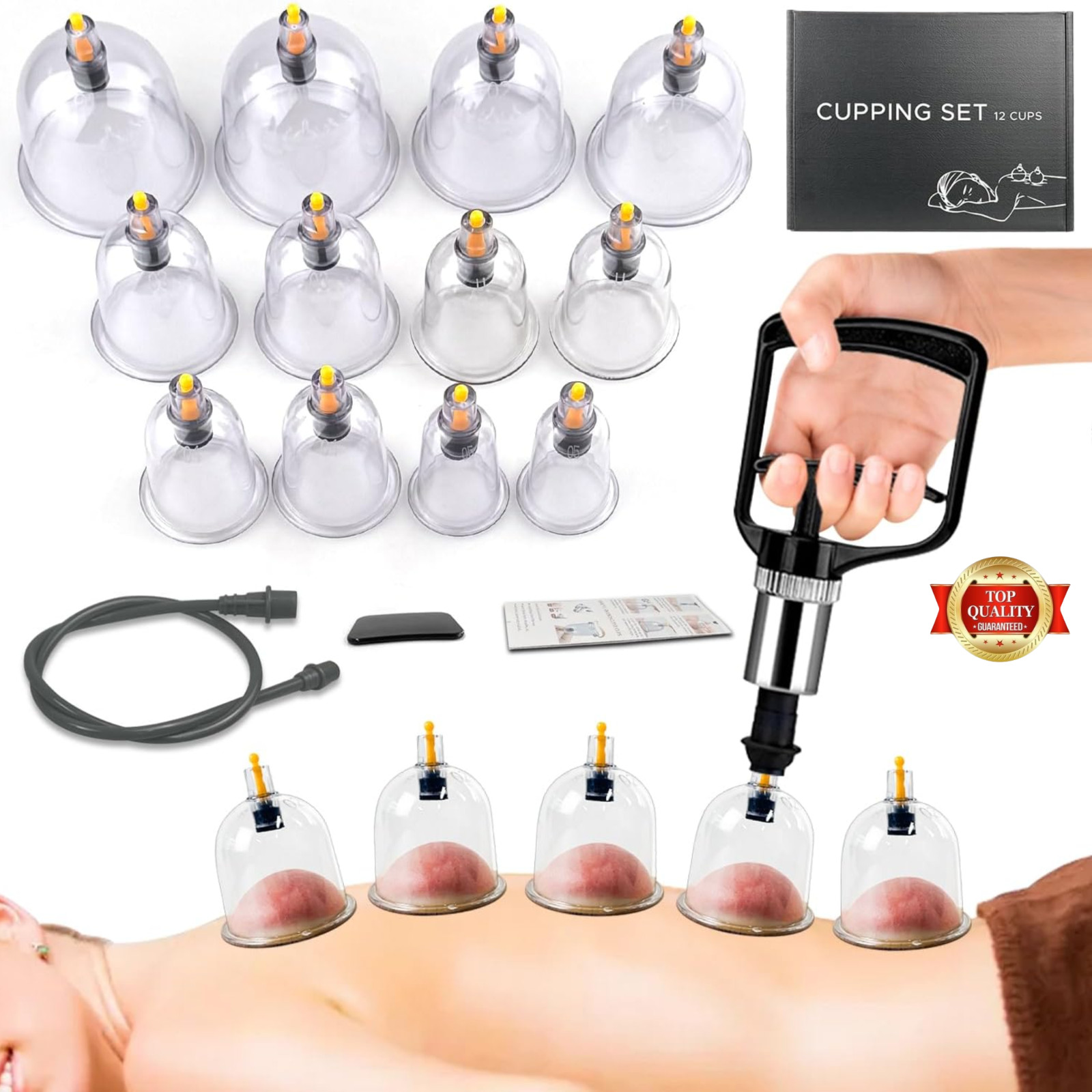 Cupping Kit for Massage Therapy Set with Pump 12 Massage Cups for Cellulite Redu