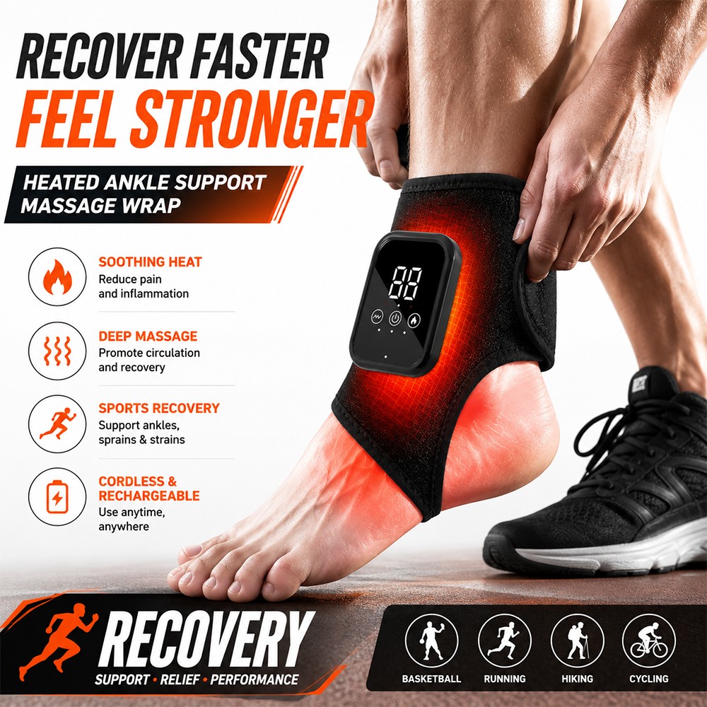 2Pcs Sports Recovery Heated Ankle Massager Support Wrap Rechargeable Pain Relief